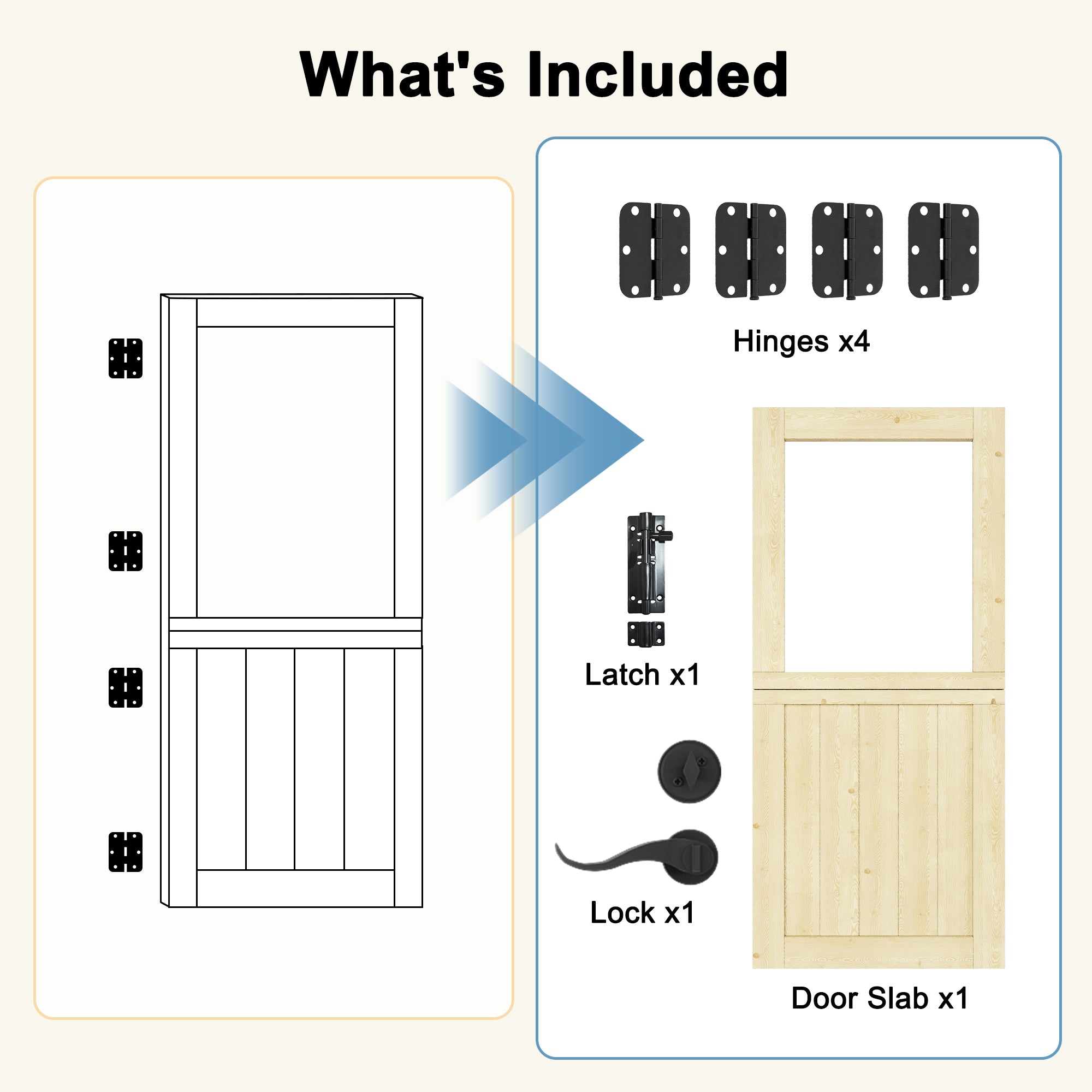 Ark Design Solid Pine Universal 1 Lite Clear Glass Unfinished Dutch Door, Pine Wood Front Door with/without Ready-to-Assemble Jamb