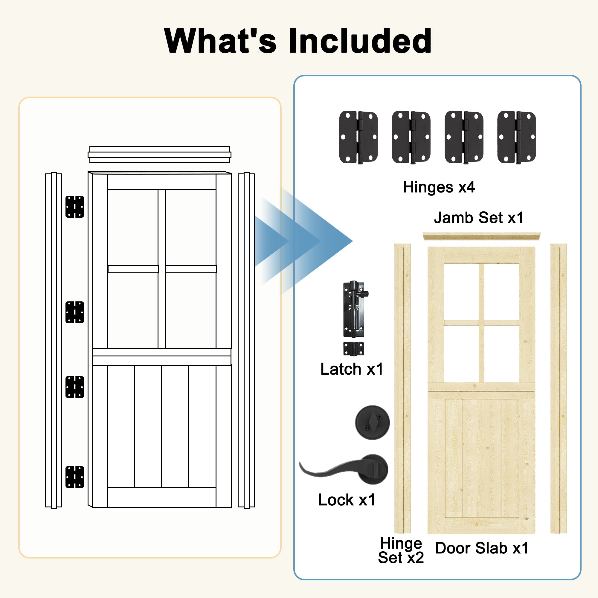 Ark Design Solid Pine Universal 4 Lite Clear Glass Unfinished Dutch Door, Pine Wood Front Door with/without Ready-to-Assemble Jamb