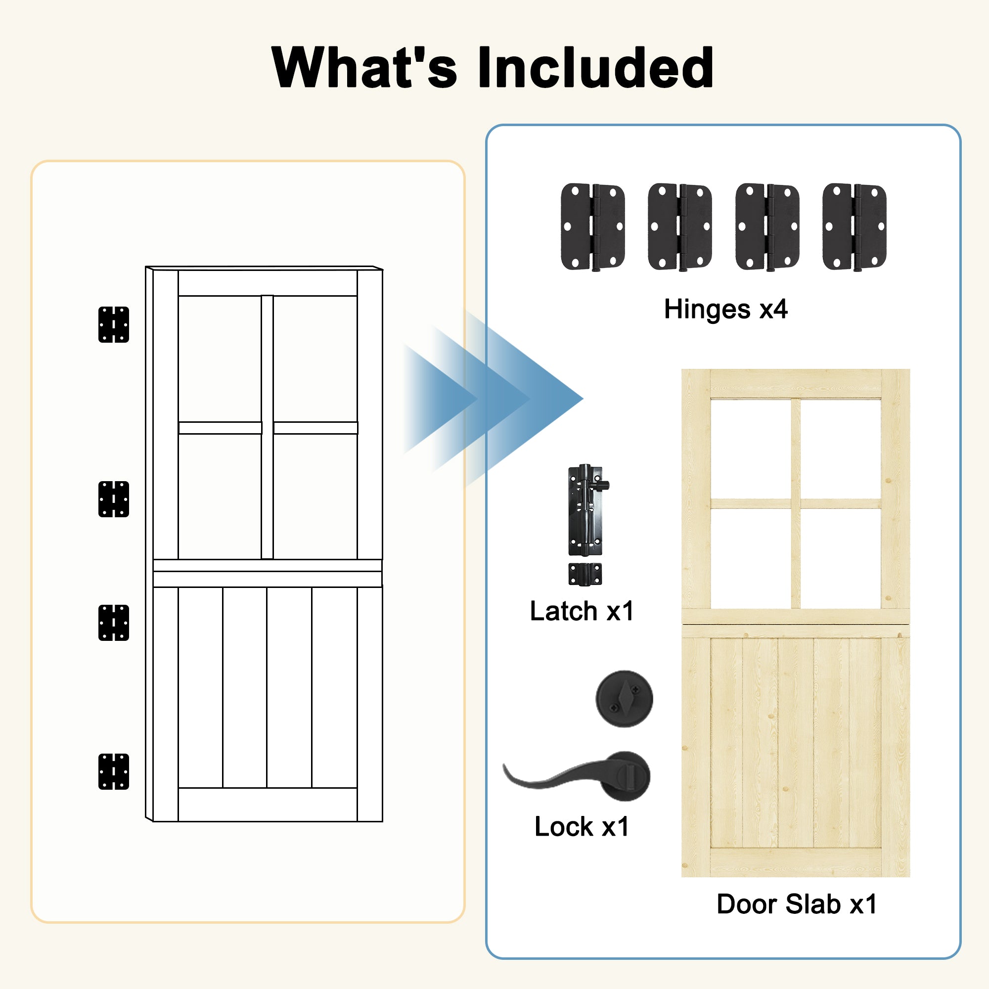 Ark Design Solid Pine Universal 4 Lite Clear Glass Unfinished Dutch Door, Pine Wood Front Door with/without Ready-to-Assemble Jamb