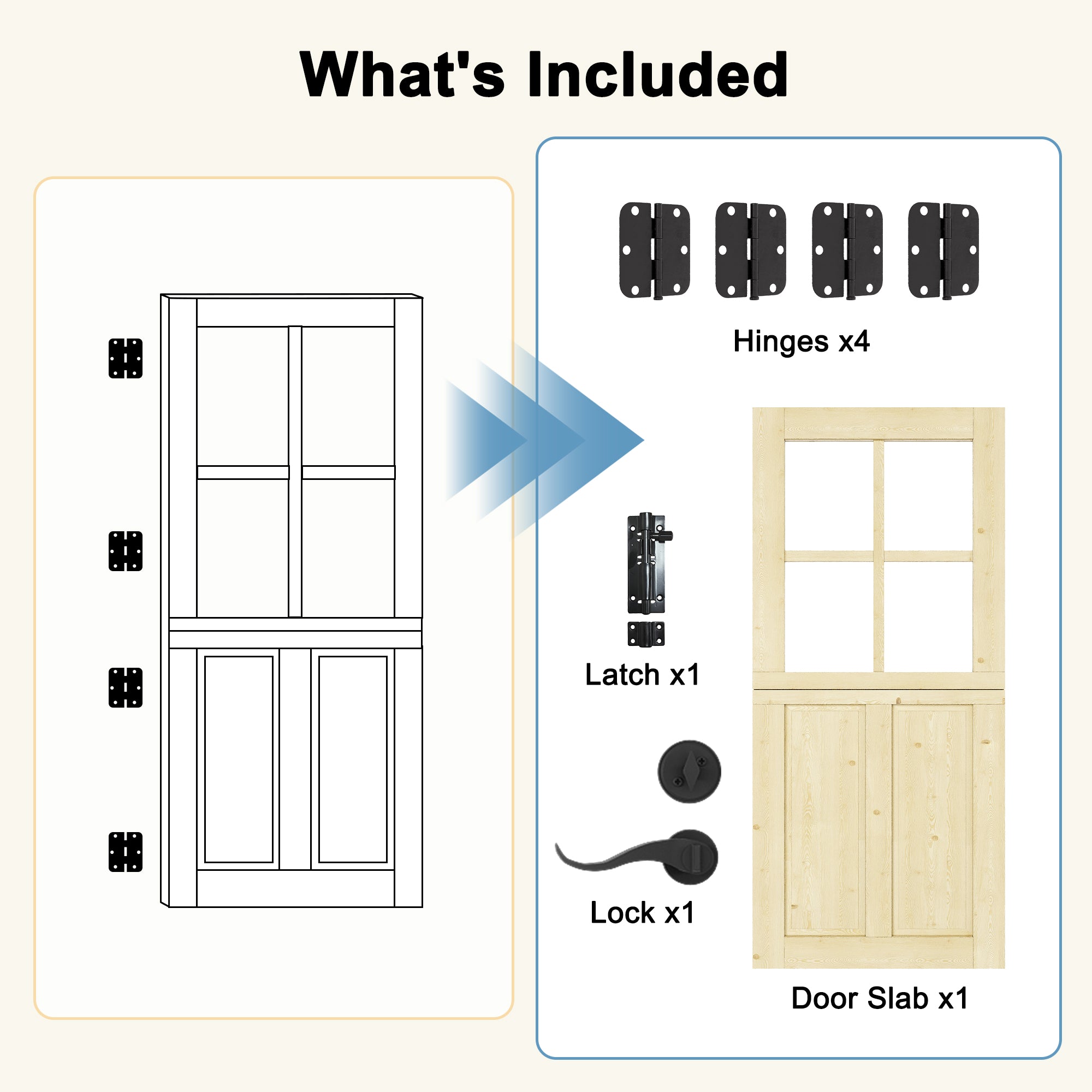 Ark Design Solid Pine Universal 4 Lite Clear Glass & 2 Lite Panel Unfinished Dutch Door, Pine Wood Front Door with/without Ready-to-Assemble Jamb