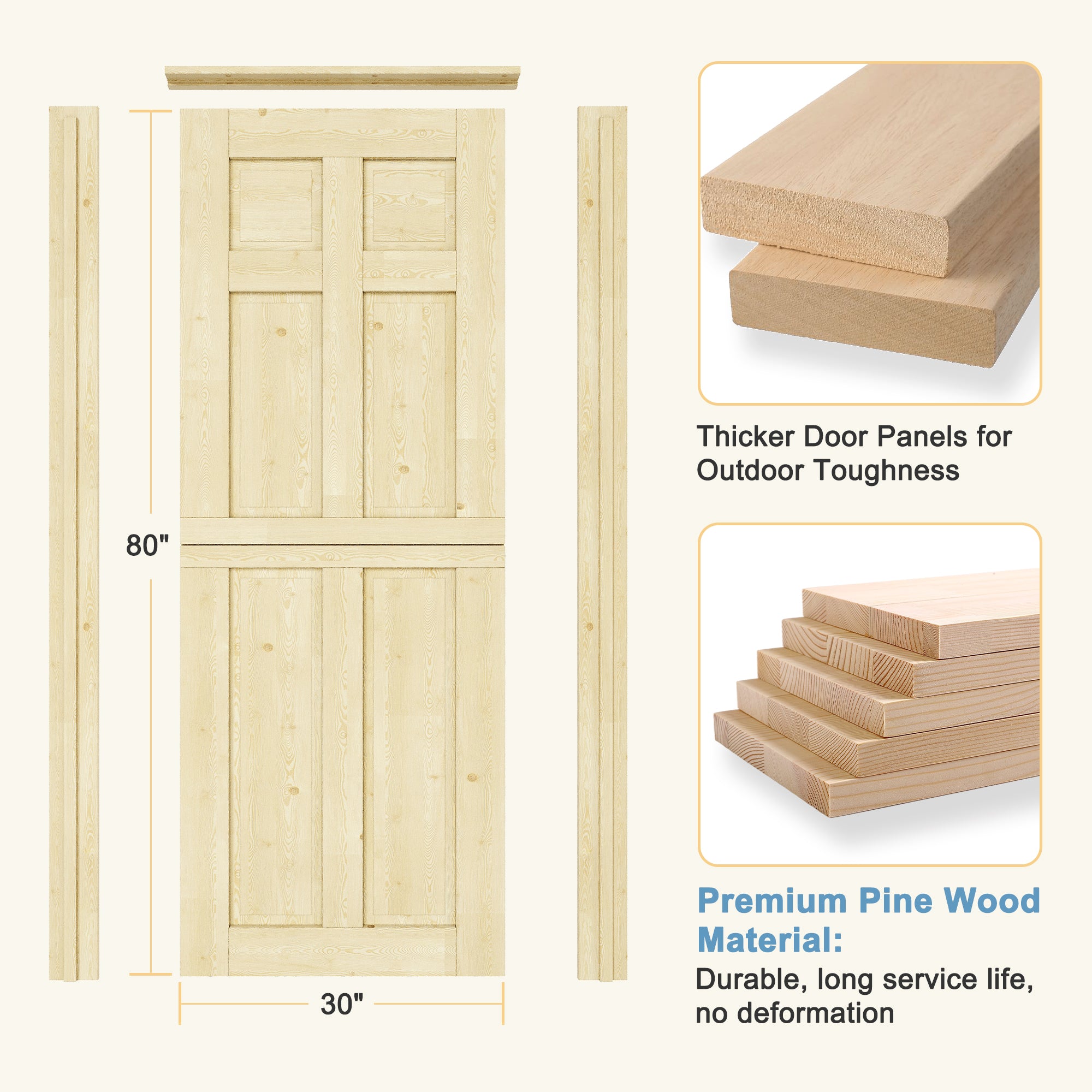 Ark Design Solid Pine Universal 6 Lite Panel Unfinished Dutch Door, Pine Wood Front Door with/without Ready-to-Assemble Jamb