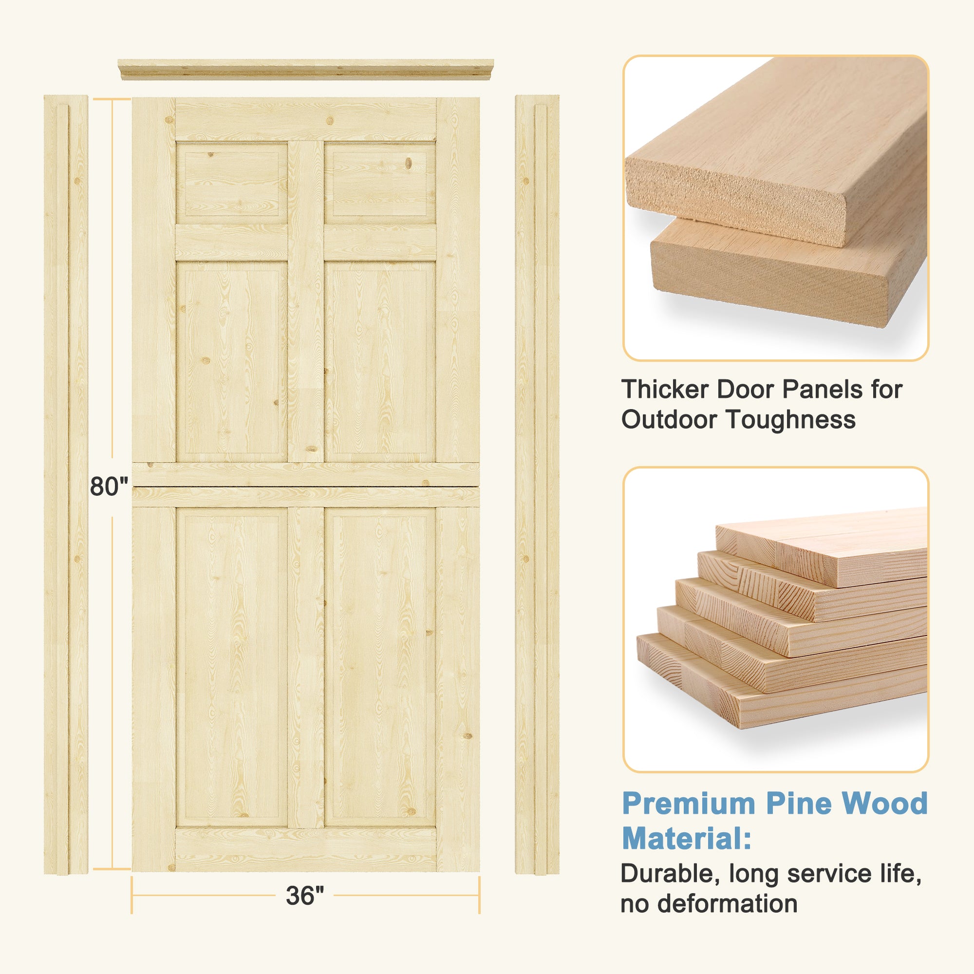 Ark Design Solid Pine Universal 6 Lite Panel Unfinished Dutch Door, Pine Wood Front Door with/without Ready-to-Assemble Jamb