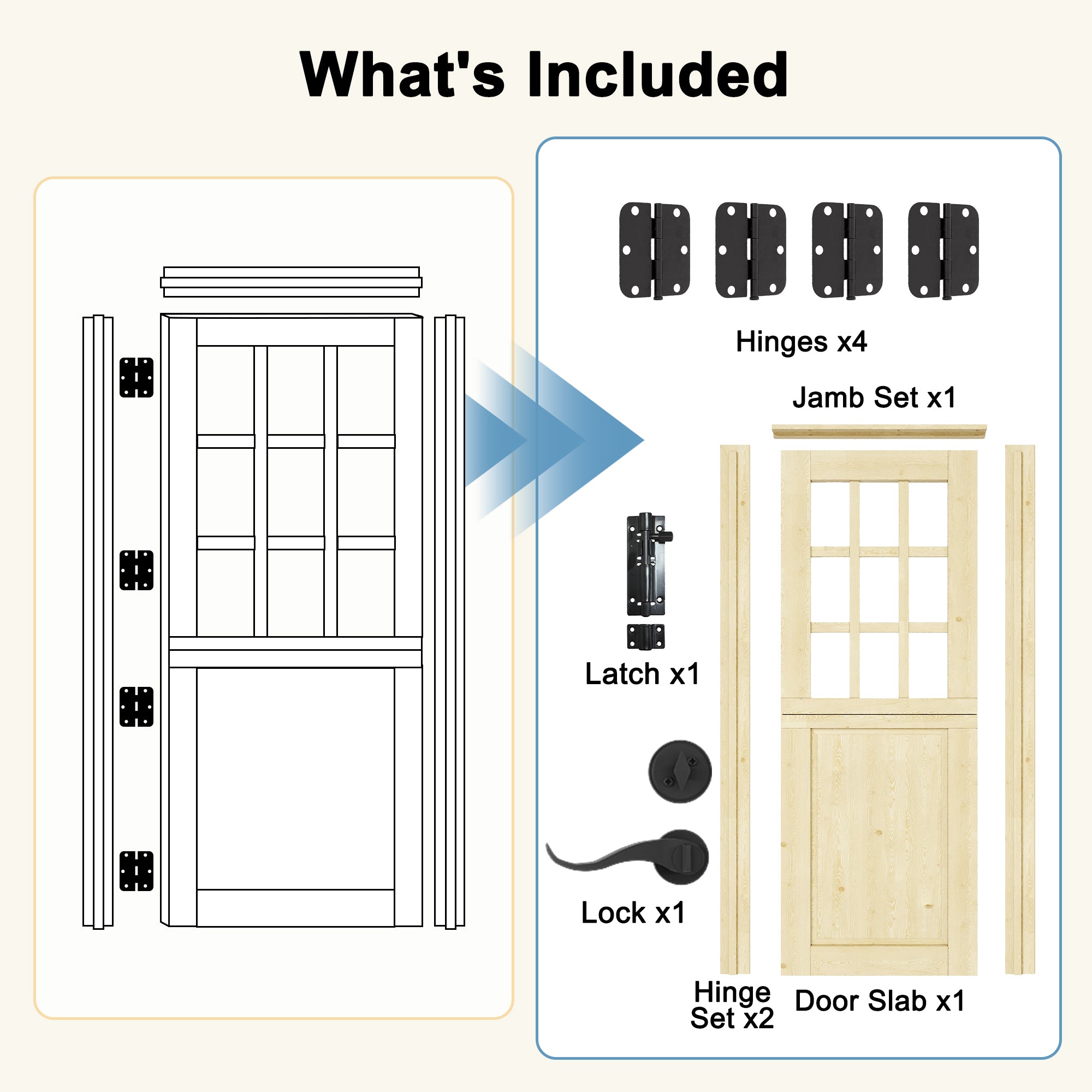 Ark Design Solid Pine Universal 9 Lite Clear Glass & 1 Lite Panel Unfinished Dutch Door, Pine Wood Front Door with/without Ready-to-Assemble Jamb