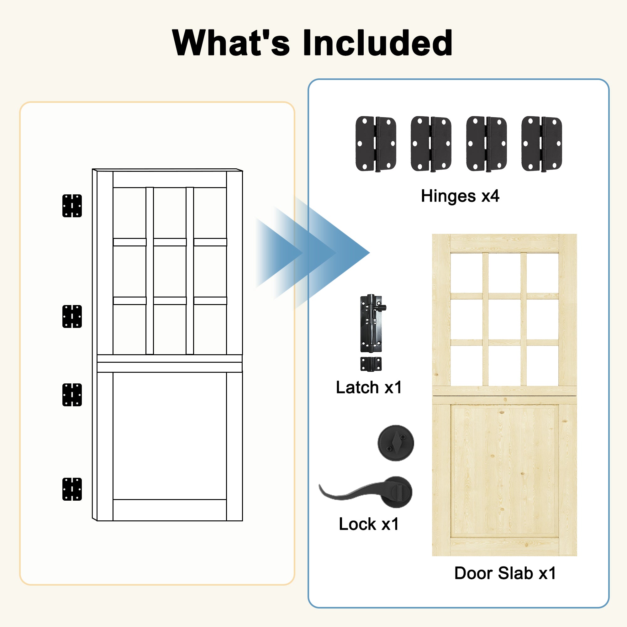Ark Design Solid Pine Universal 9 Lite Clear Glass & 1 Lite Panel Unfinished Dutch Door, Pine Wood Front Door with/without Ready-to-Assemble Jamb