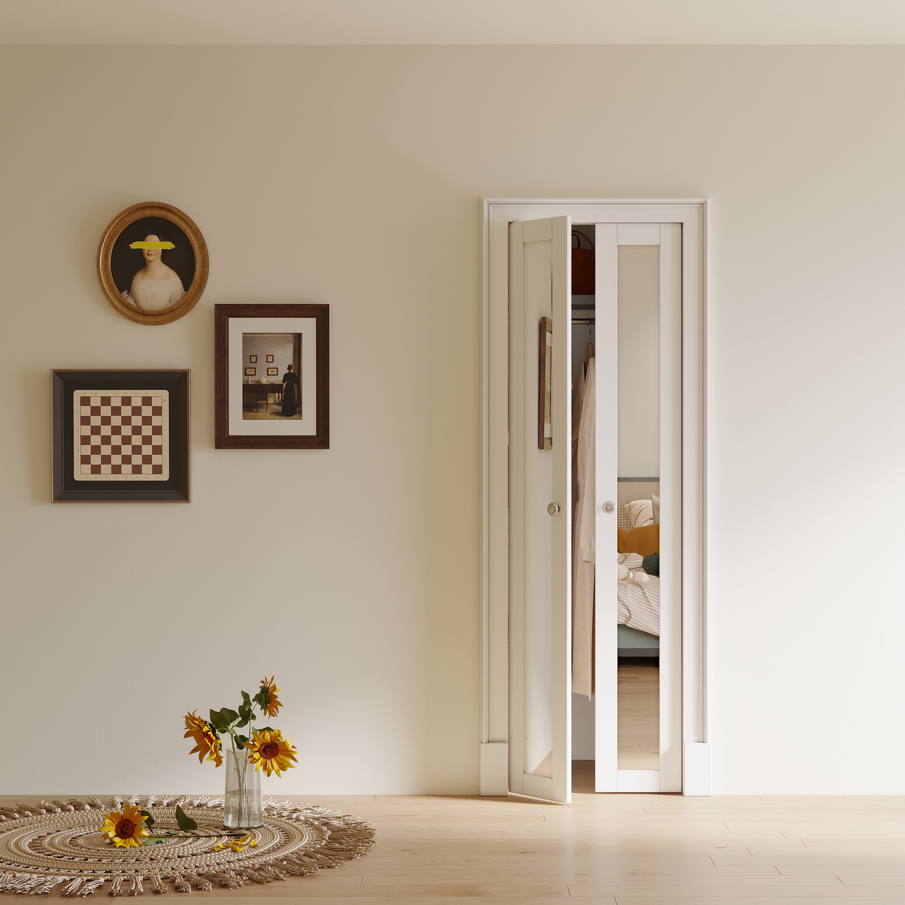 Ark Design 1-Lite Mirror French Pivot Door with Hardware Kit, Solid Core MDF Wood & PVC Covered Finished, White