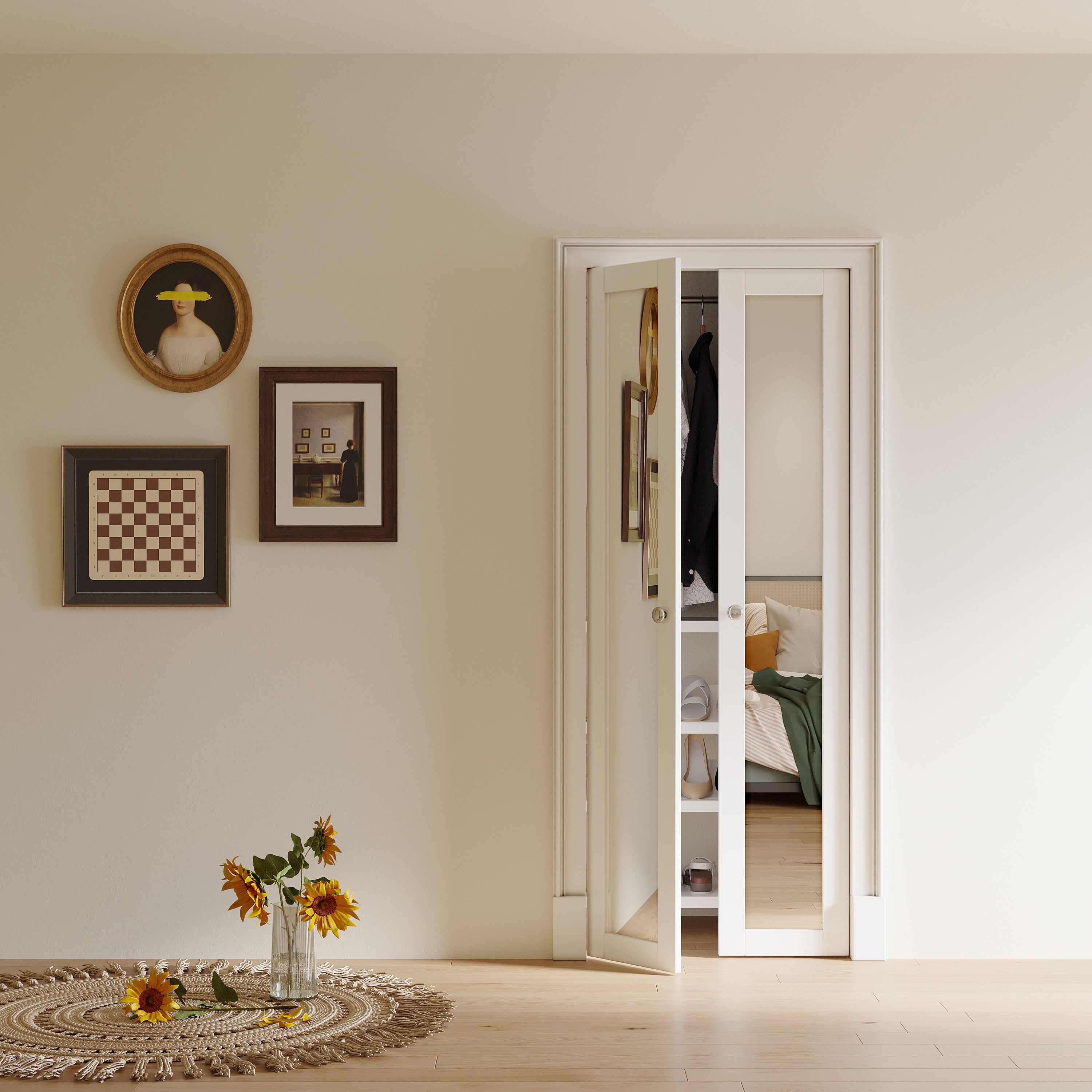 Ark Design 1-Lite Mirror French Pivot Door with Hardware Kit, Solid Core MDF Wood & PVC Covered Finished, White
