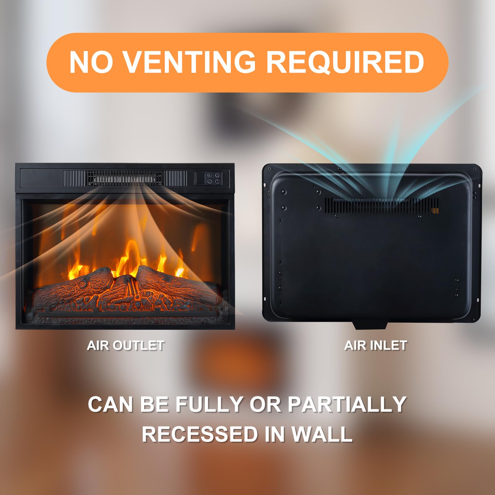 Electric Fireplace Mantel with 23" Fireplace Insert, Small Wooden Surround Firebox TV Stand Faux Log with Removable Wheels, Remote Control Adjustable Led Flame 750W-1500W, White