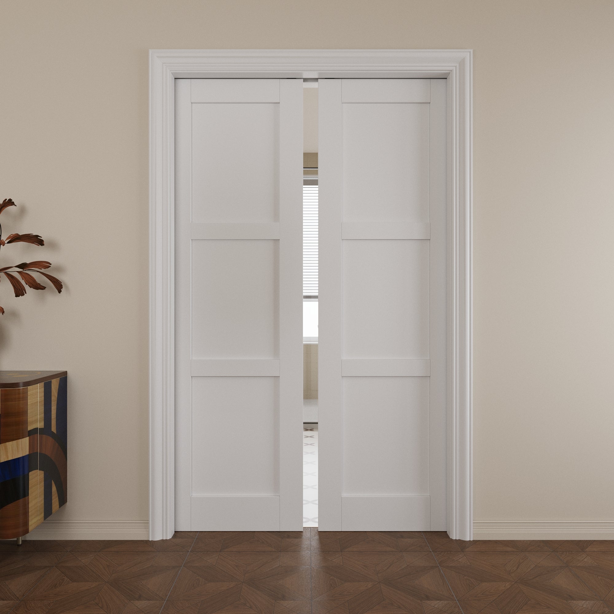 Ark Design 3 lite Panel Pocket Door with Hardware Kit & Soft Close & Frame, Solid Core MDF Wood & Paint-grade Finished, White