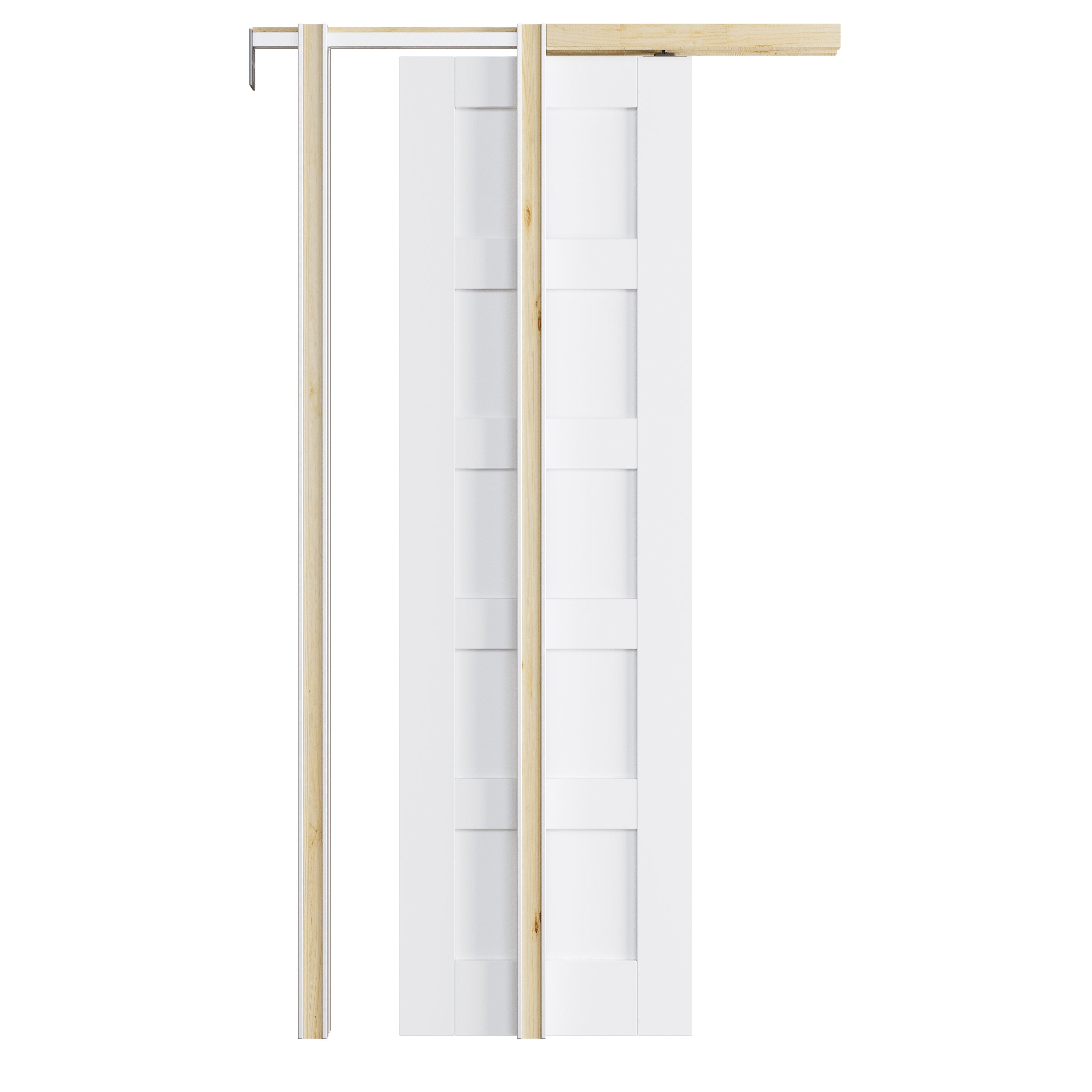 Ark Design 5 lite Panel Pocket Door with Hardware Kit & Soft Close & Frame, Solid Core MDF Wood & Paint-grade Finished, White