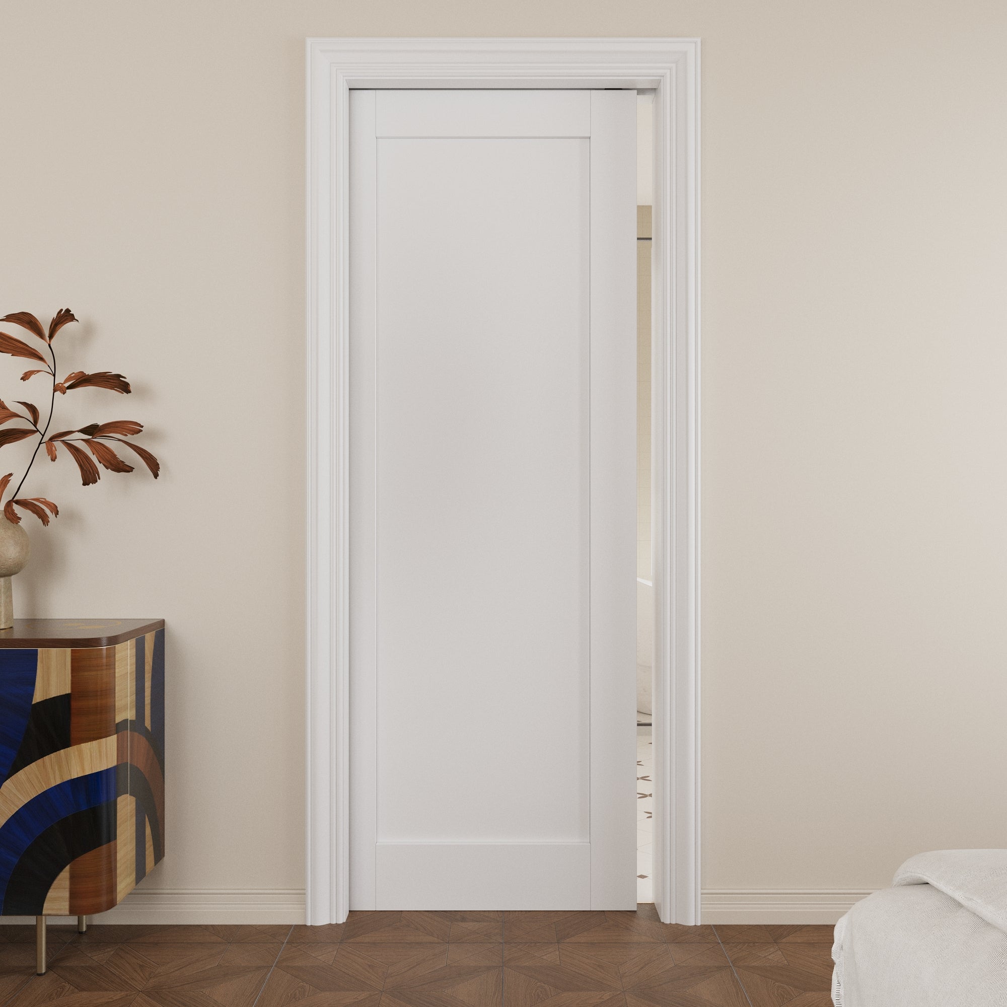 Ark Design Panel Pocket Door with Hardware Kit & Soft Close & Frame, Solid Core MDF Wood & Paint-grade Finished, White