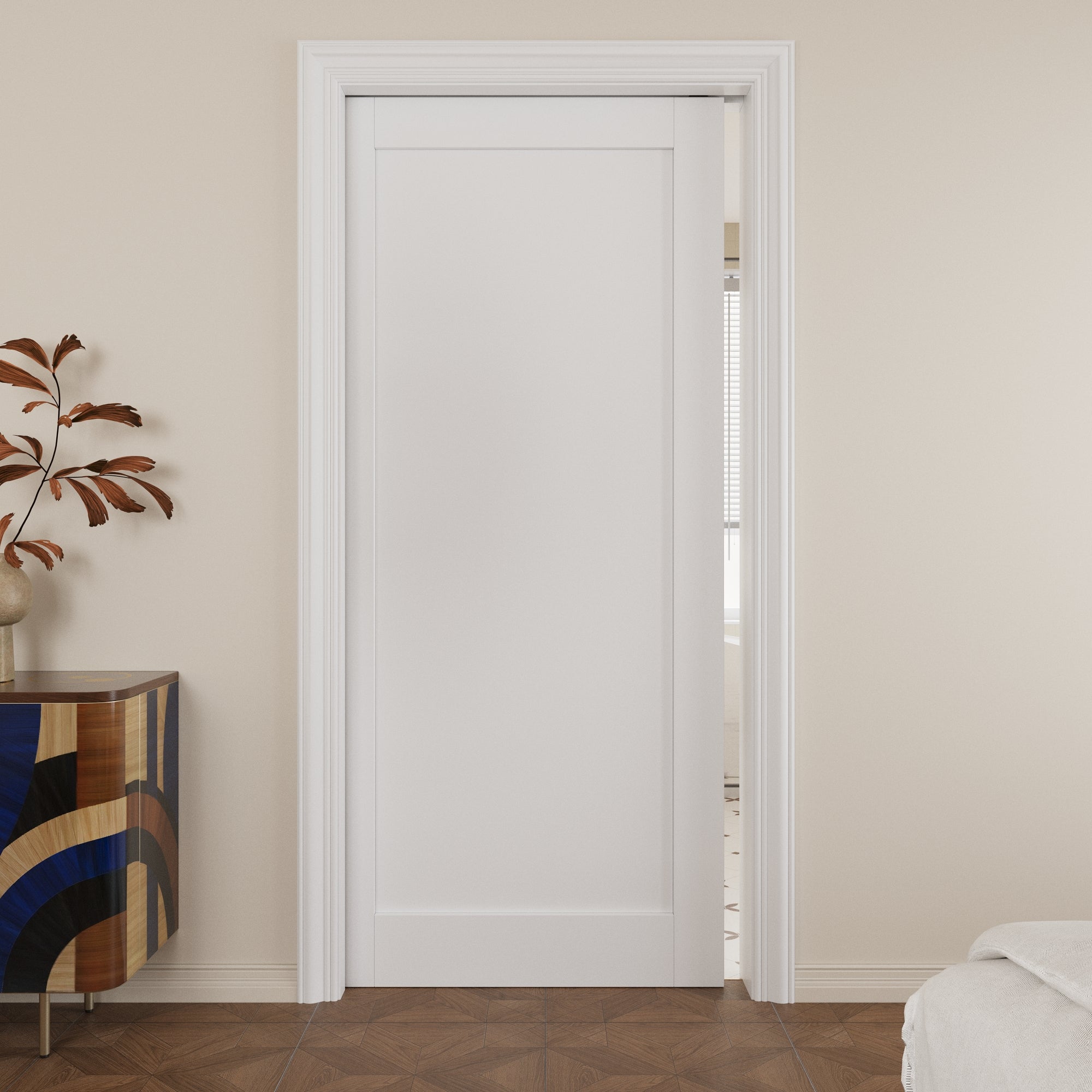 Ark Design Panel Pocket Door with Hardware Kit & Soft Close & Frame, Solid Core MDF Wood & Paint-grade Finished, White