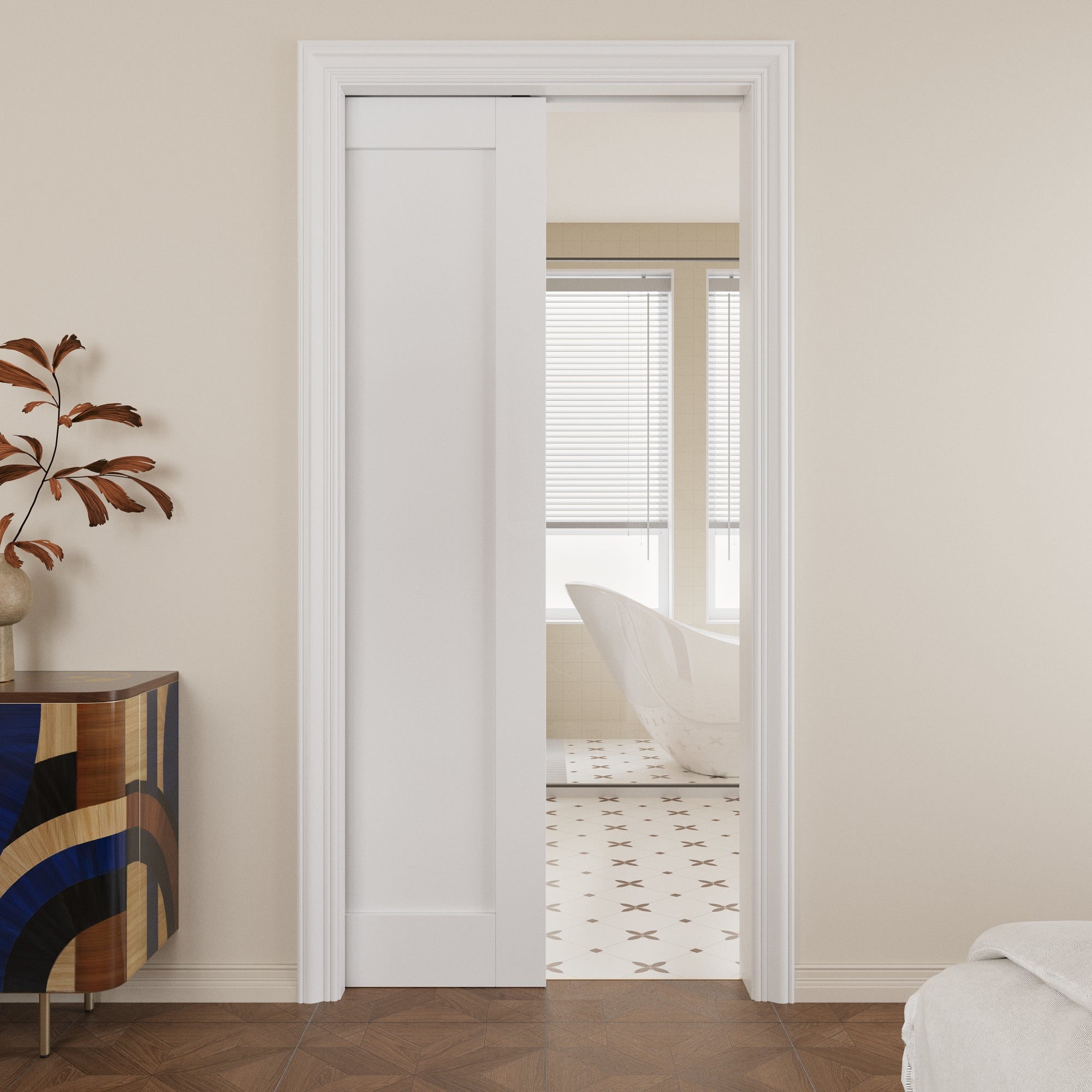 Ark Design Panel Pocket Door with Hardware Kit & Soft Close & Frame, Solid Core MDF Wood & Paint-grade Finished, White