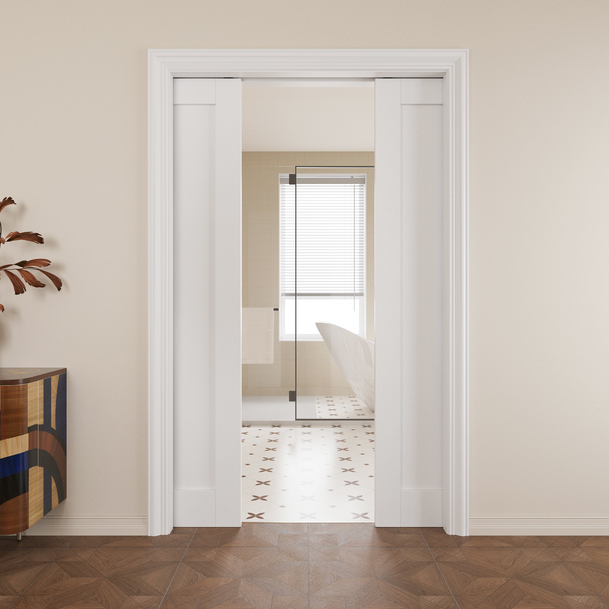 Ark Design Panel Pocket Door with Hardware Kit & Soft Close & Frame, Solid Core MDF Wood & Paint-grade Finished, White