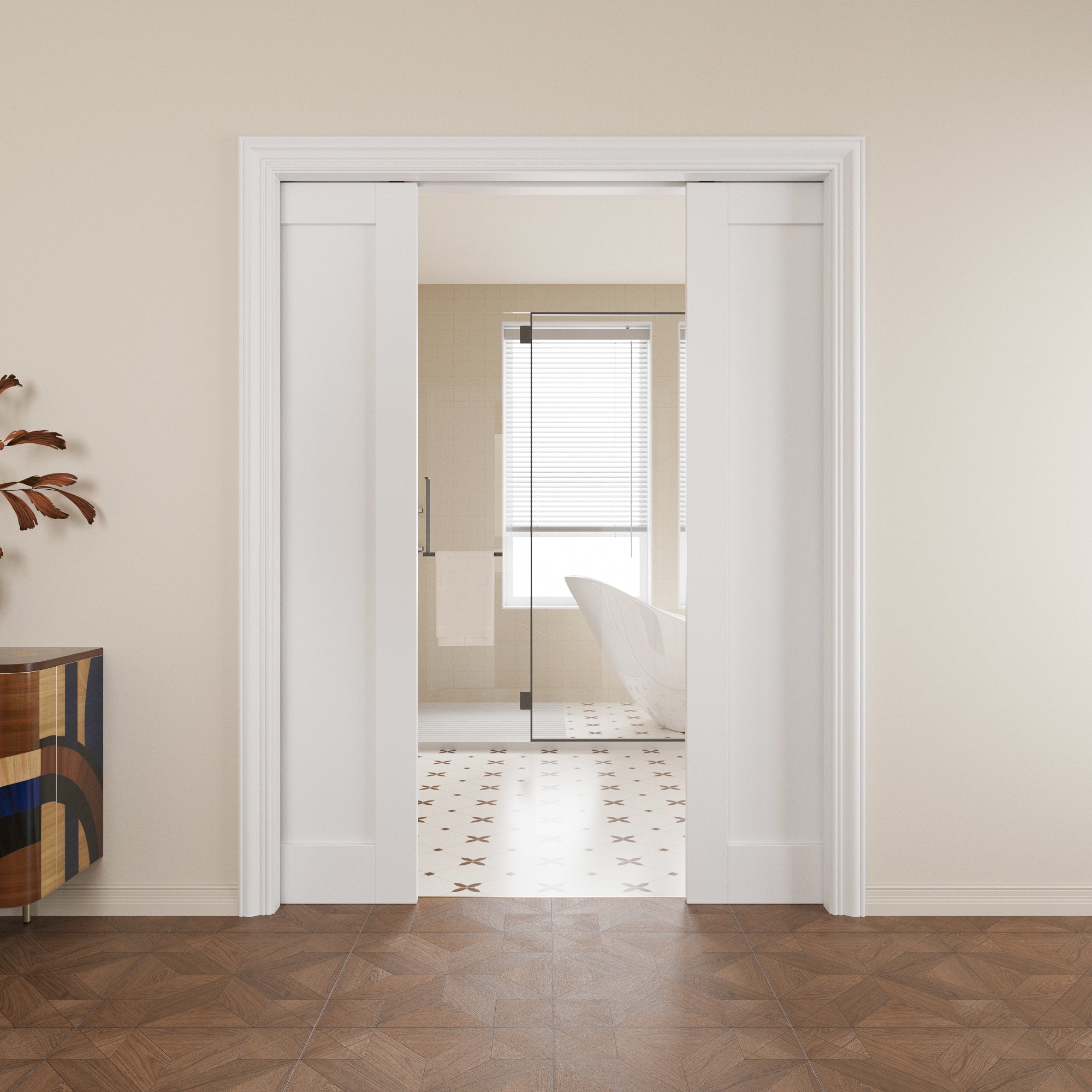 Ark Design Panel Pocket Door with Hardware Kit & Soft Close & Frame, Solid Core MDF Wood & Paint-grade Finished, White
