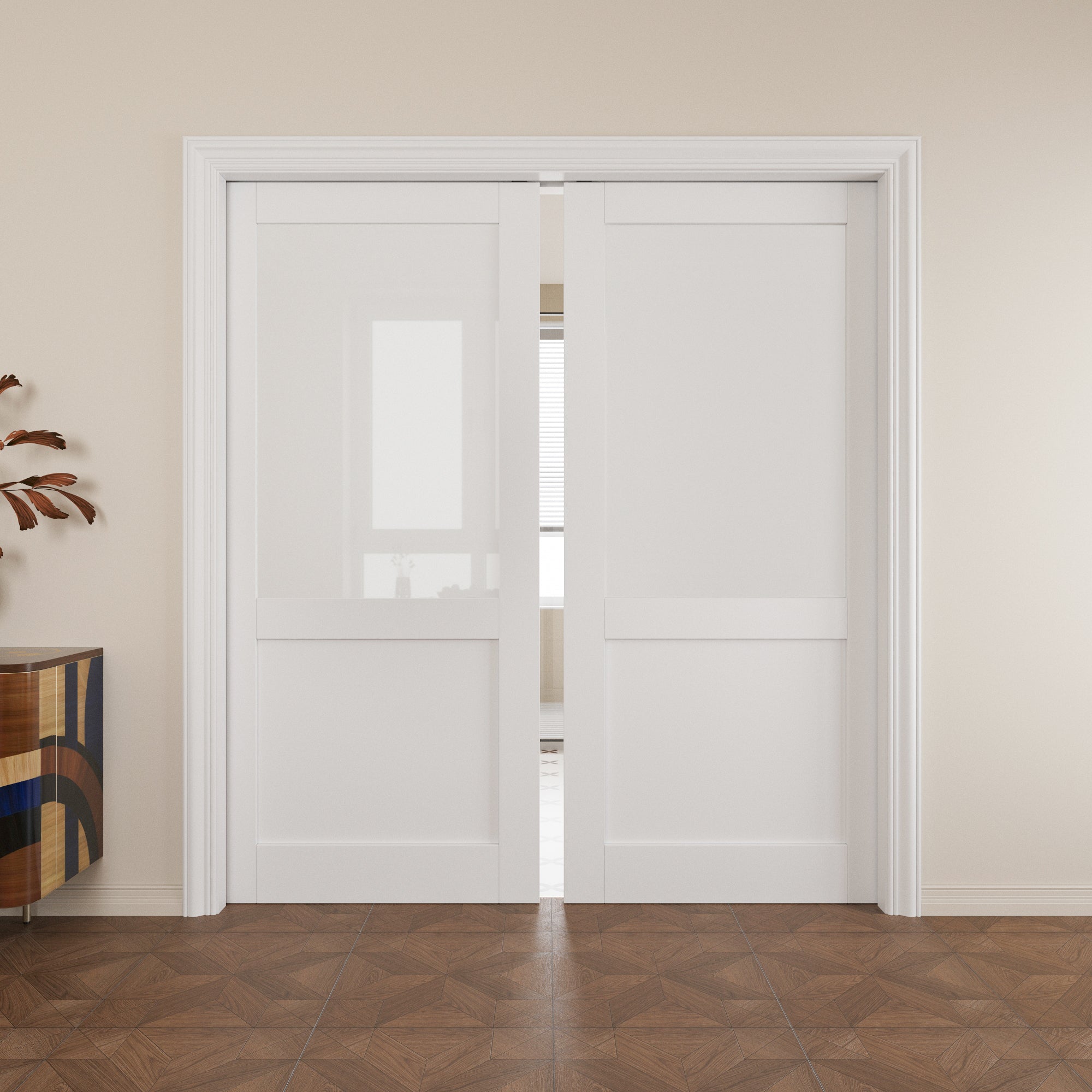 Ark Design Half Lite Tempered Frosted Glass Pocket Door with Hardware Kit & Soft Close & Frame, Solid Core MDF Wood & Paint-grade Finished, White