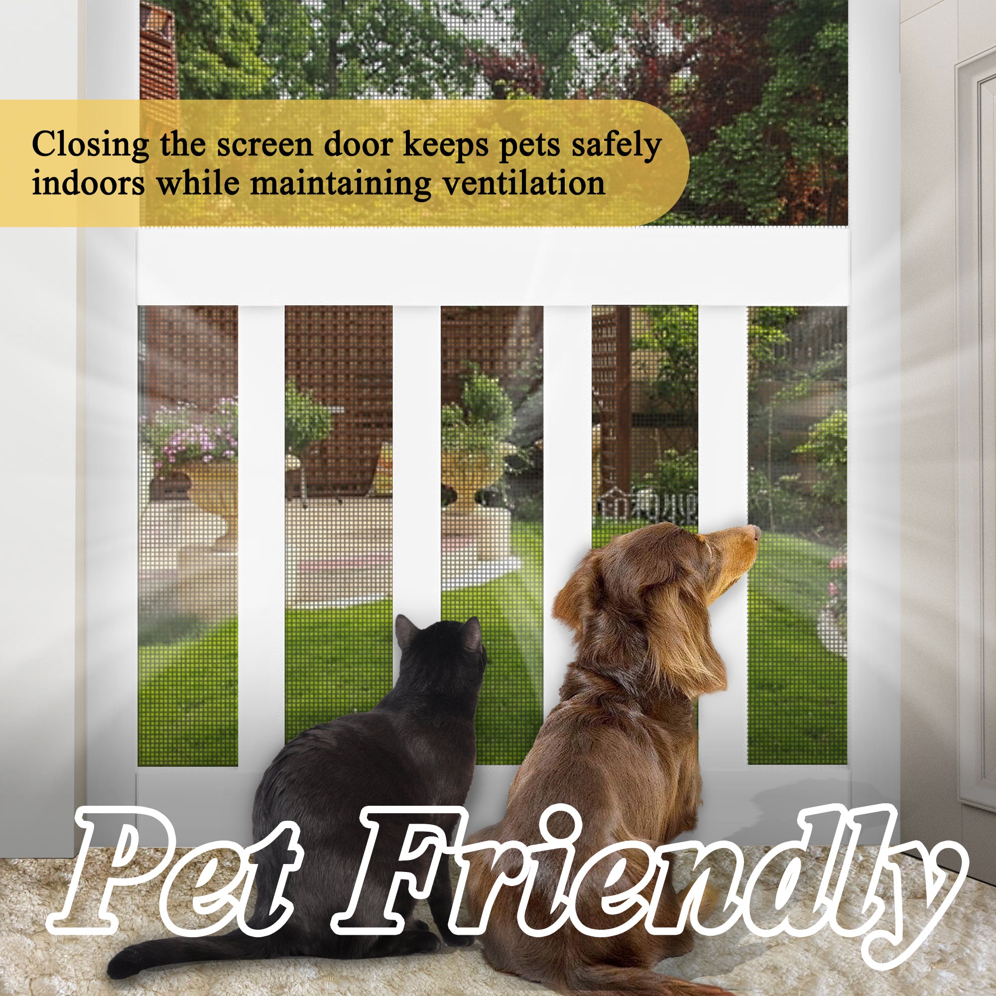 Ark Design Single Universal 5 Lite Paneled Railing Style Finished Pine Wood and Gauze Mesh Hinged Screen Door, White
