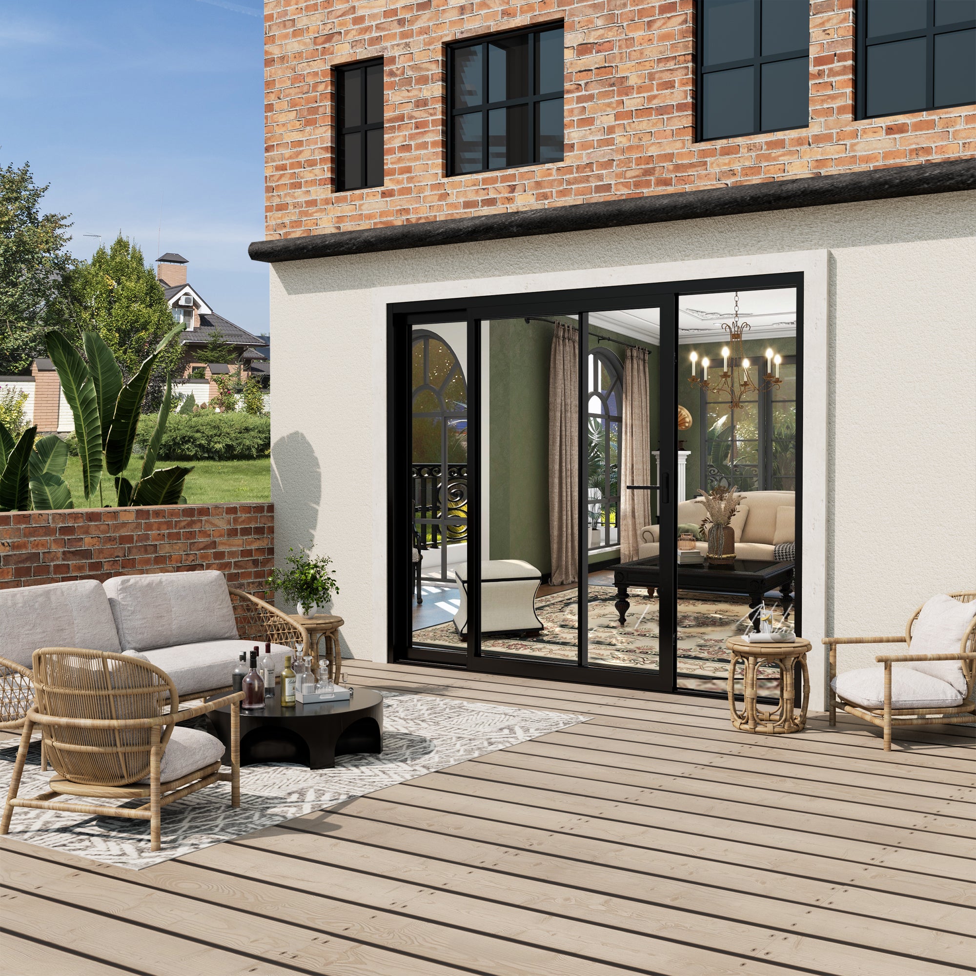 Custom Matte Black Universal Aluminum Multi-Sliding Patio Door with Double Glazed Low-E Glass