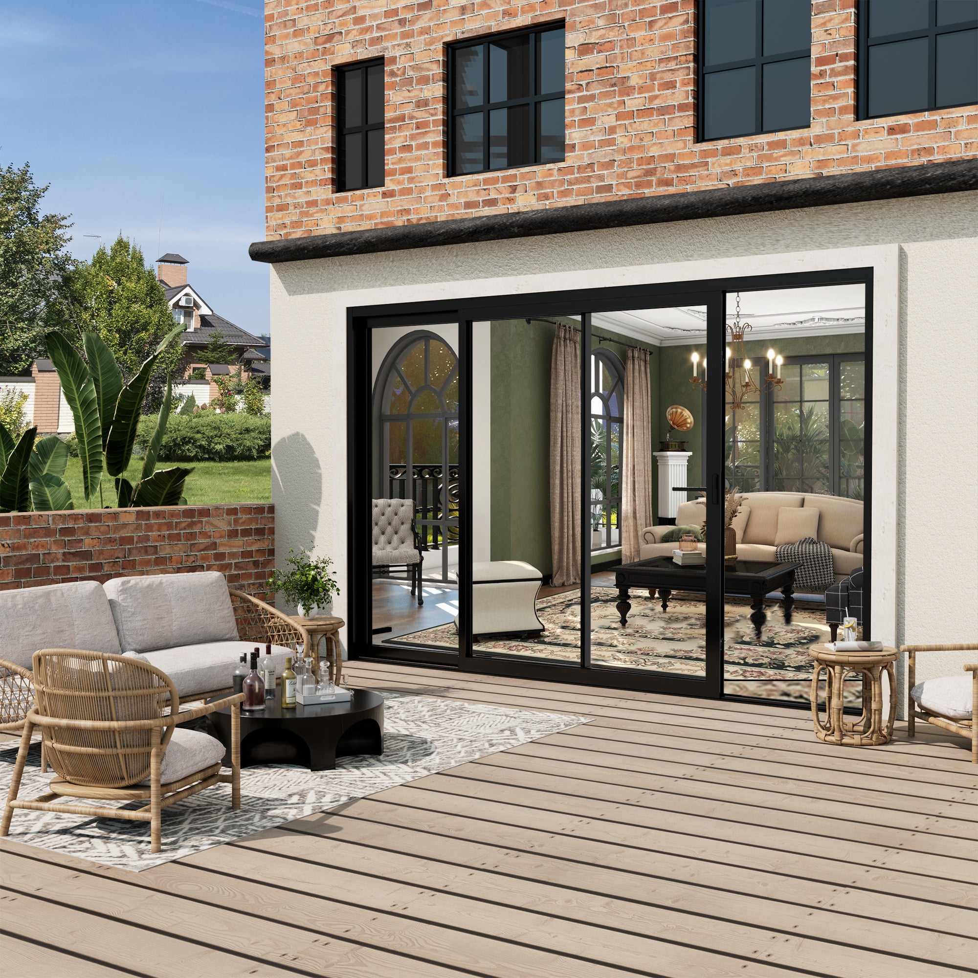 Custom Matte Black Universal Aluminum Multi-Sliding Patio Door with Double Glazed Low-E Glass