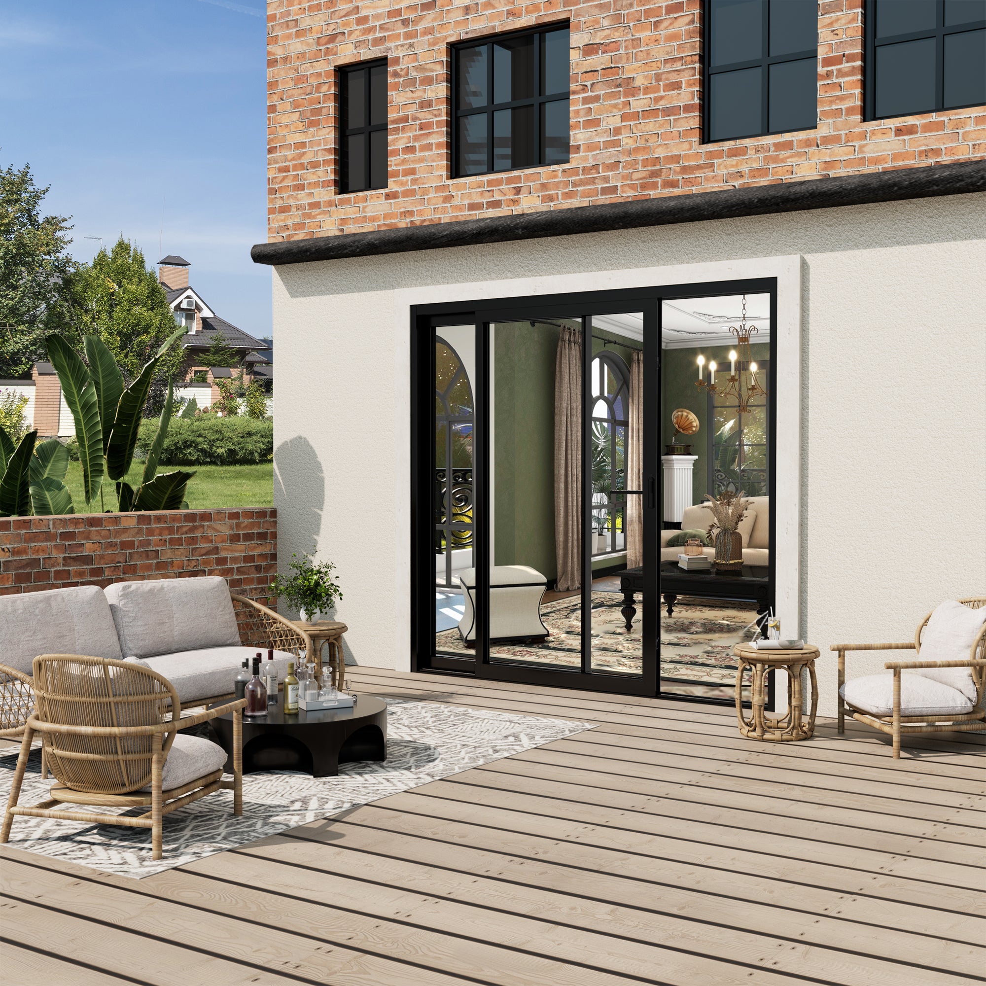 Custom Matte Black Universal Aluminum Multi-Sliding Patio Door with Double Glazed Low-E Glass