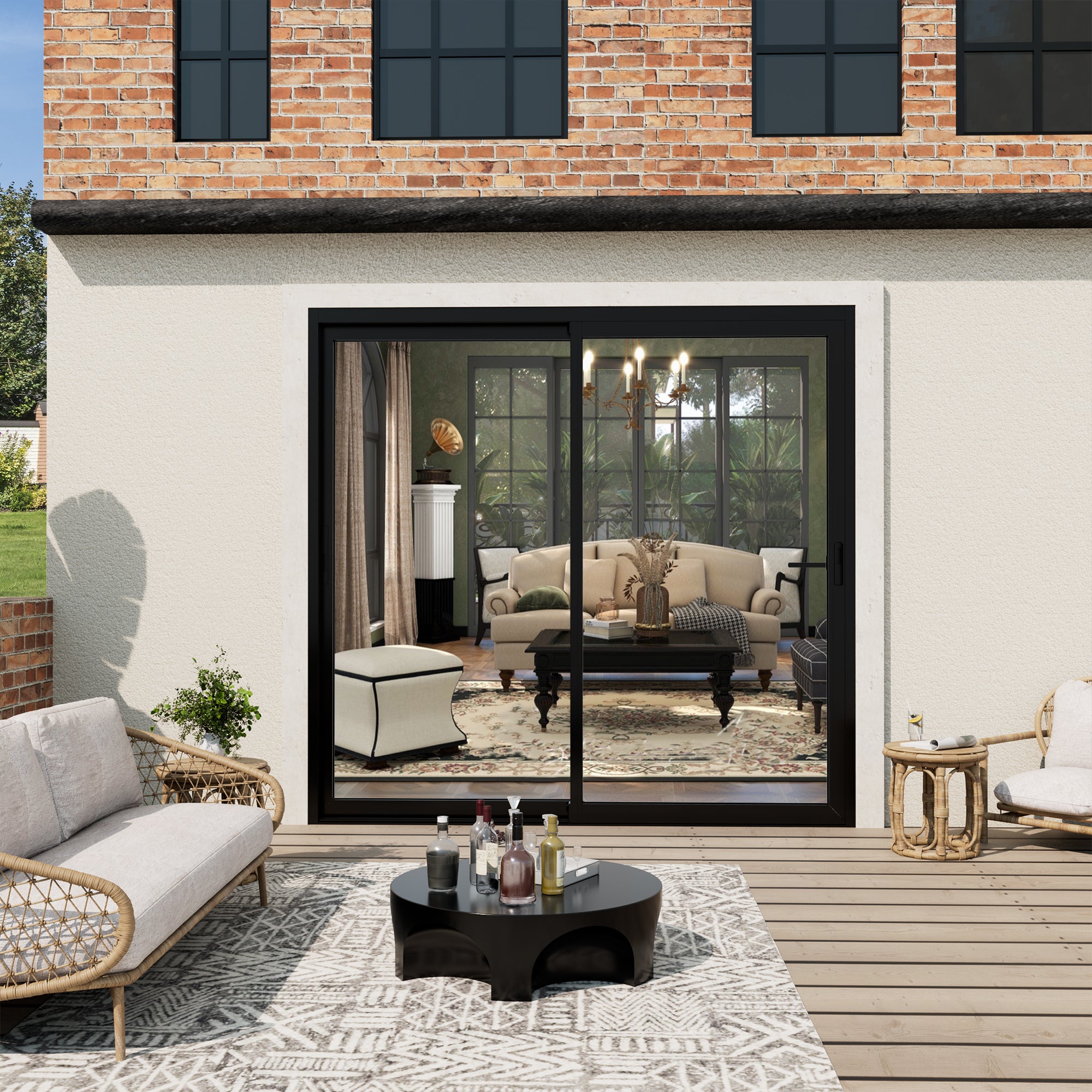 Custom Matte Black Universal Aluminum Multi-Sliding Patio Door with Double Glazed Low-E Glass