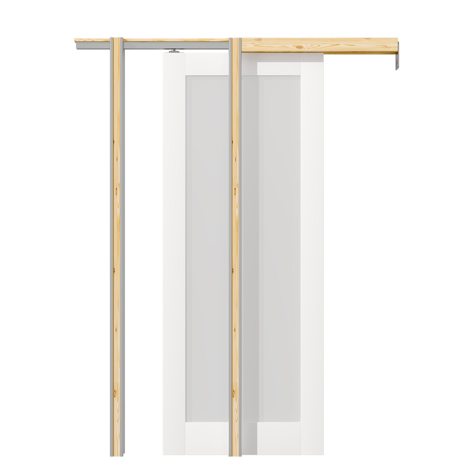 Ark Design Tempered Frosted Glass Pocket Door with Hardware Kit & Soft Close, MDF Wood & Paint-grade Finished, White