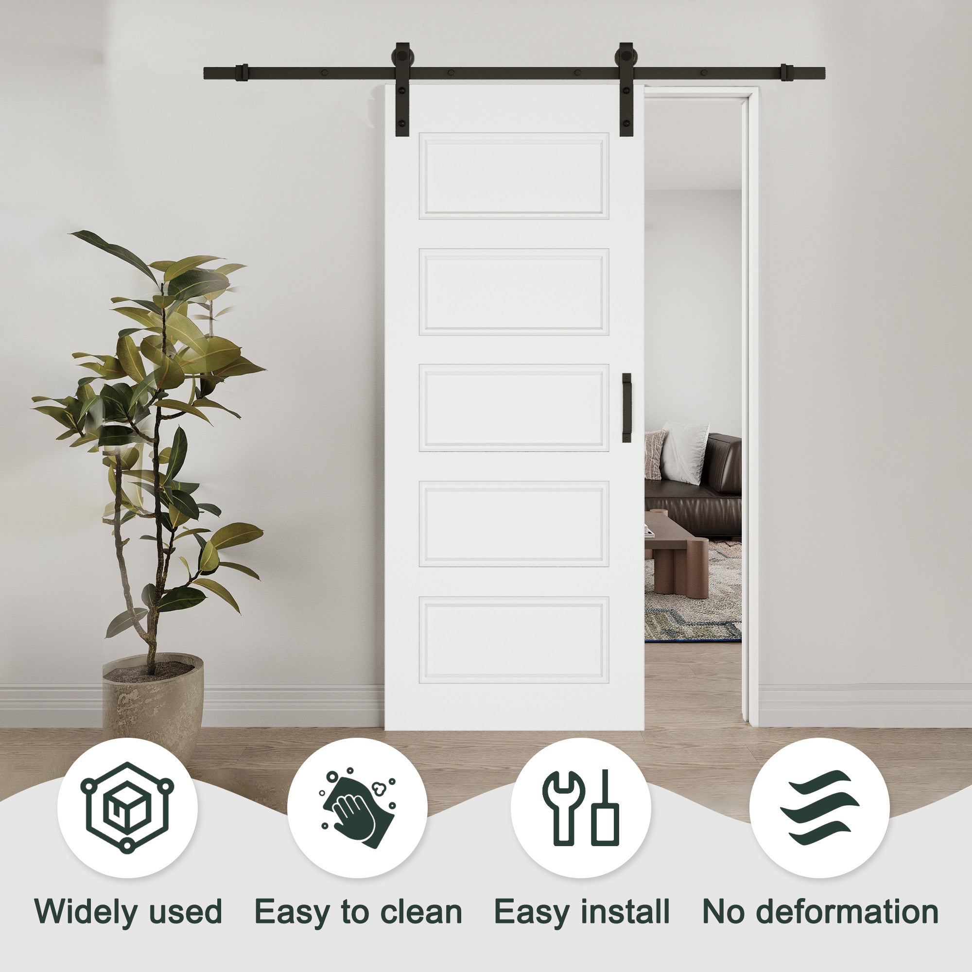 Ark Design 5-Lite Panel White Primed Paneled MDF Top Mounted Sliding Barn Door with Hardware Kit