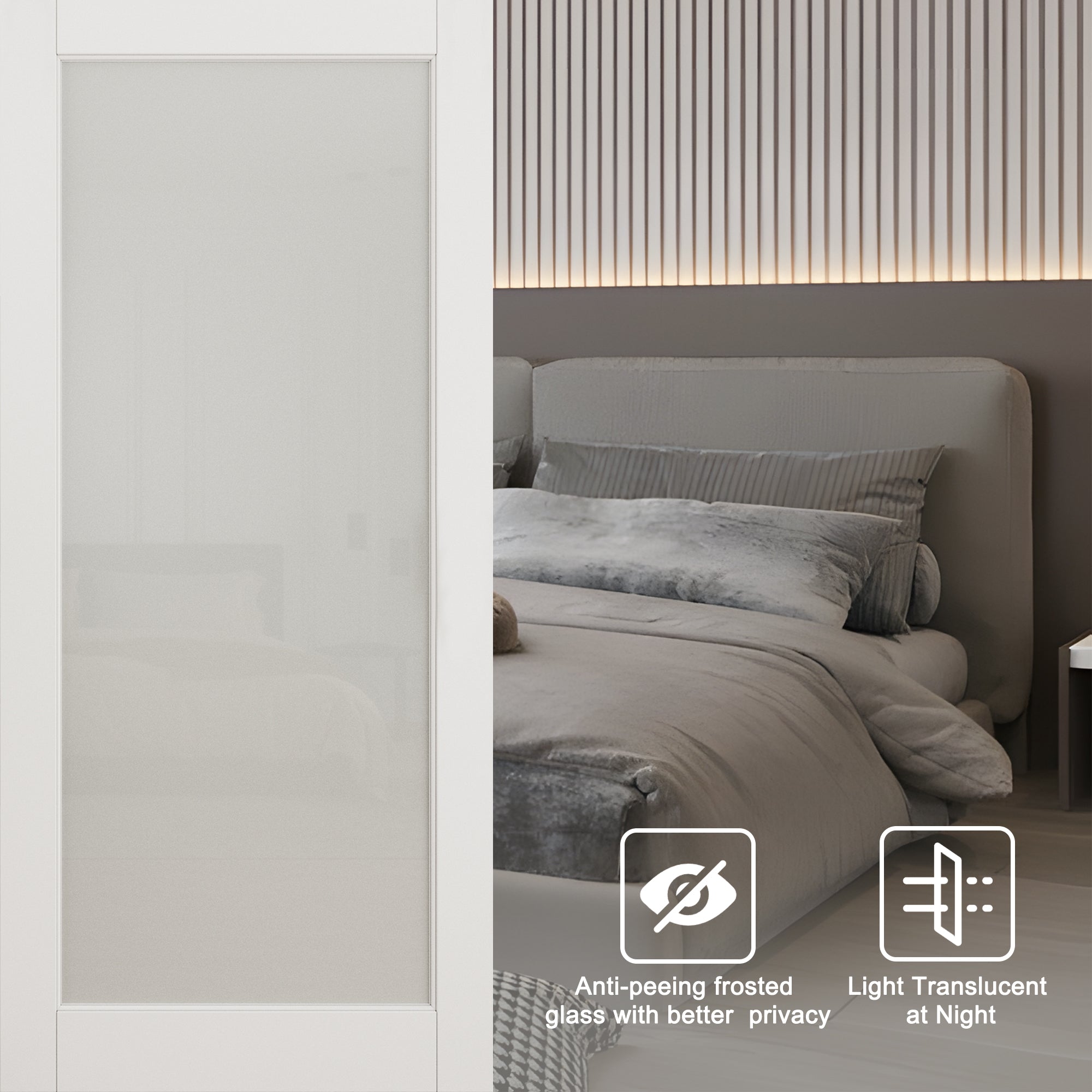 Ark Design 1-Lite Tempered Frosted Glass White Primed MDF Top Mounted Composite Double Sliding Barn Doors with Hardware Kit