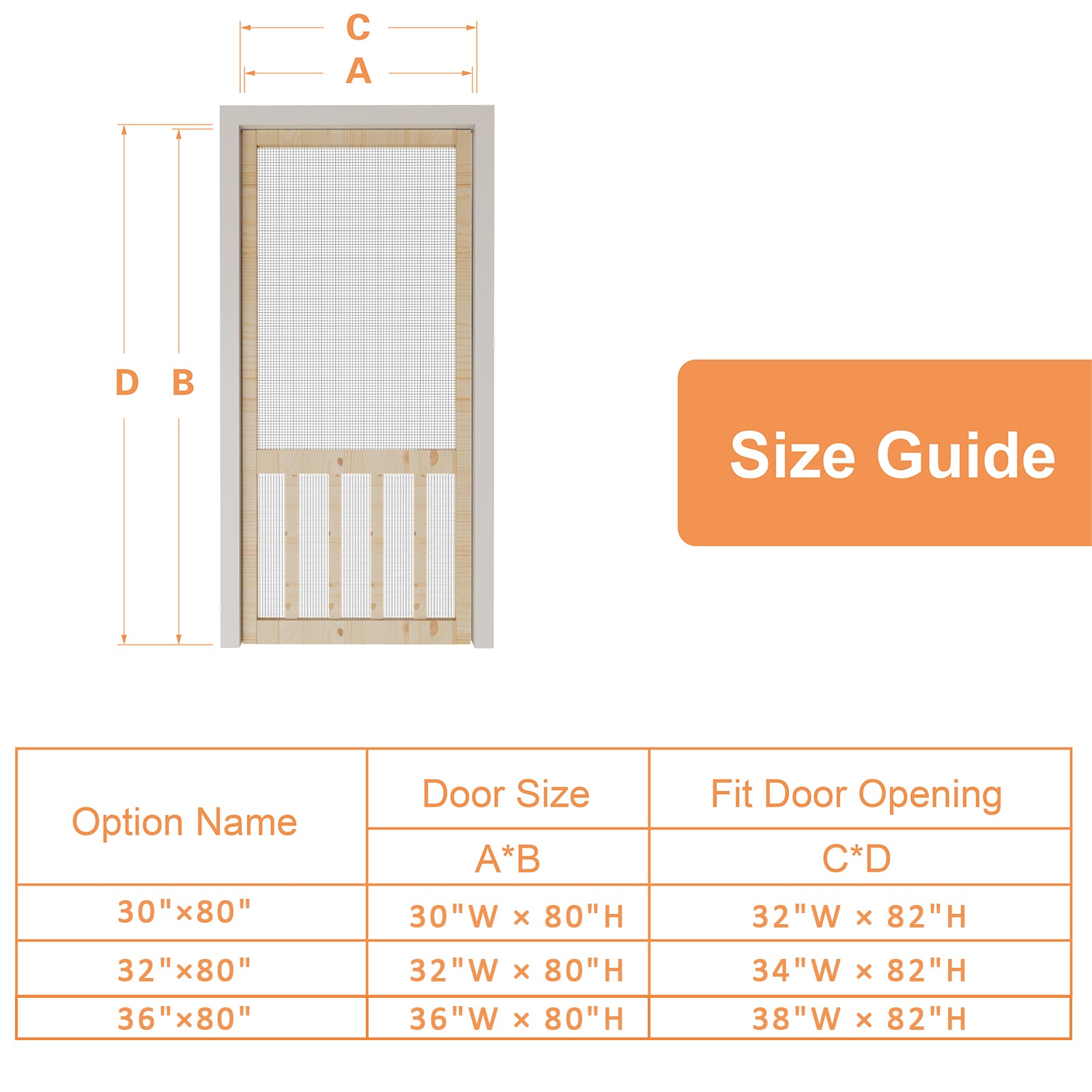 Ark Design Single Universal Paneled Railing Style Finished Pine Wood and Gauze Mesh Hinged Screen Door