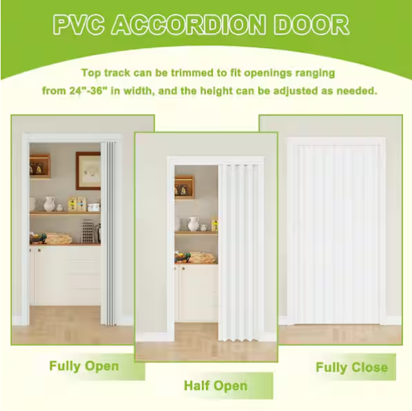 Single Layer Accordion Door with Handles & Magnetic Lock, White Vinyl Single Layer Accordion Door with Handles & Magnetic Lock, White Vinyl