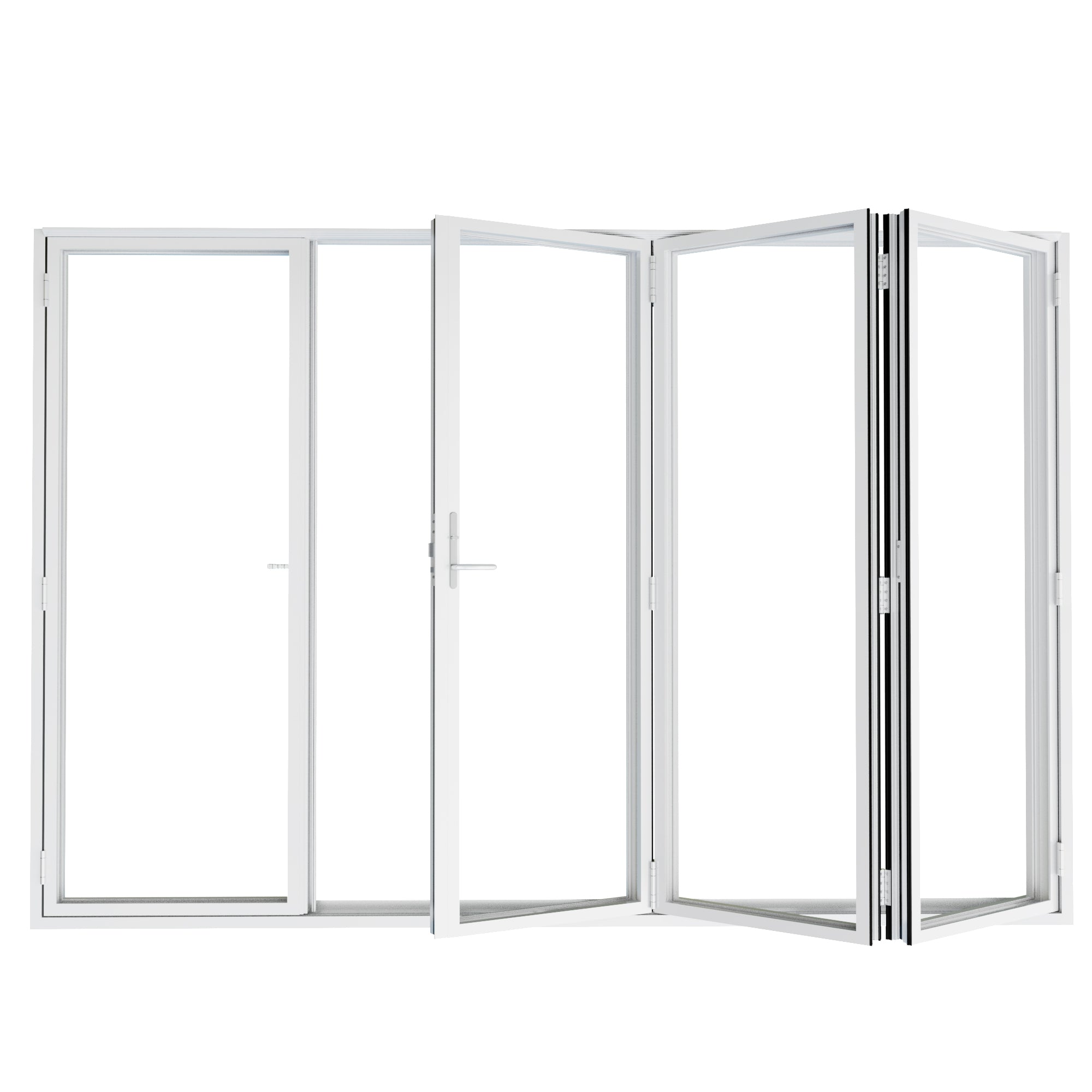 Ark Design 4 Panel Center Opening Outswing Double Tempered Glass White Aluminum Folding Patio Door