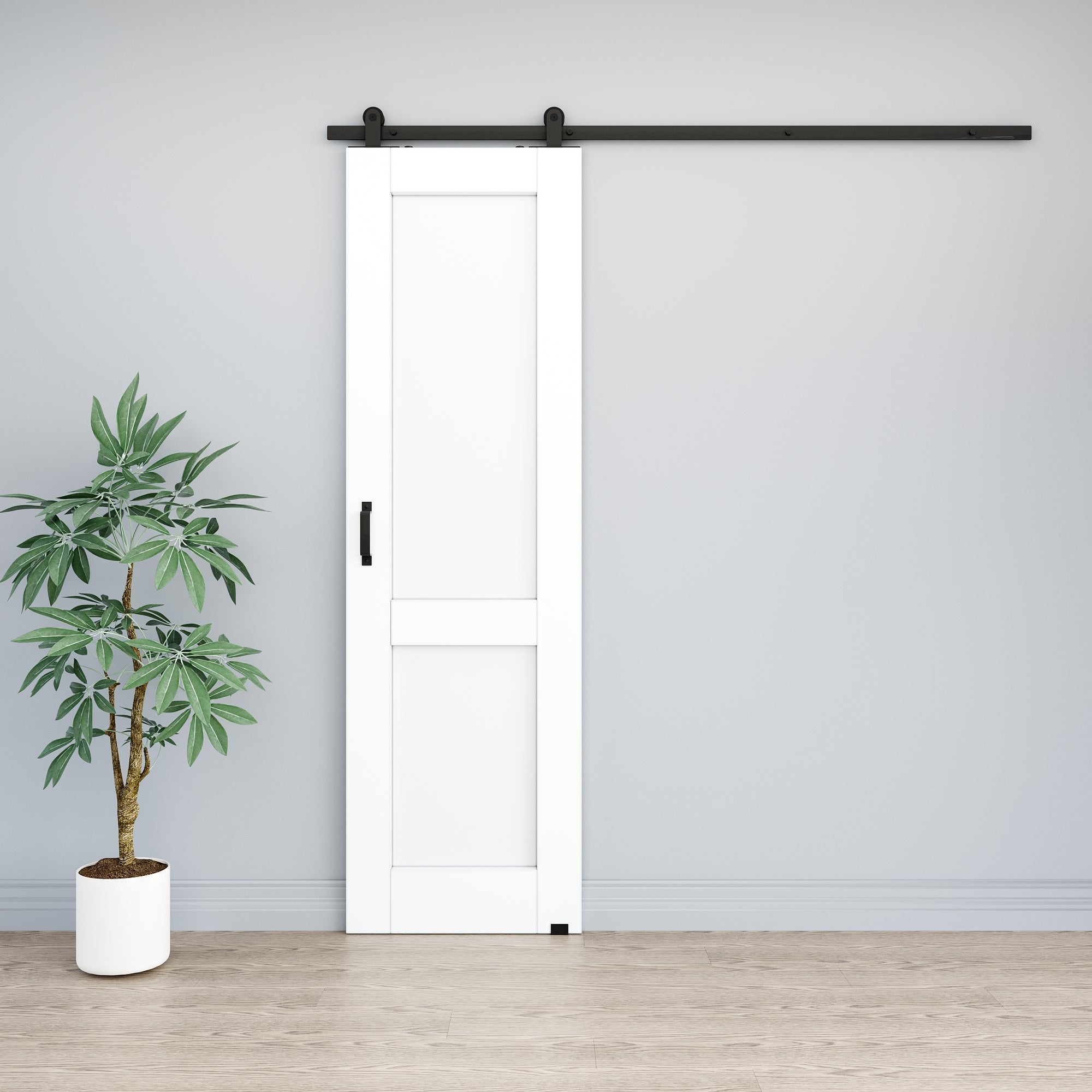 Ark Design 2-Lite Panel White Primed Paneled MDF Top Mounted Sliding Barn Door with Hardware Kit