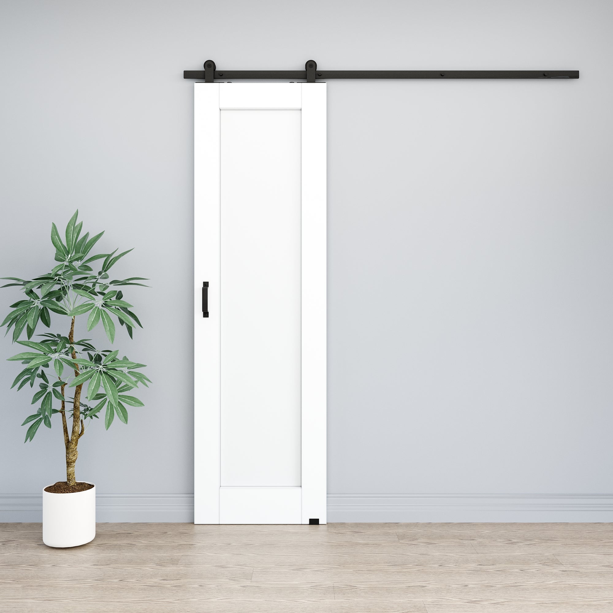 Ark Design 1-Lite Panel White Primed Paneled MDF Top Mounted Sliding Barn Door with Hardware Kit
