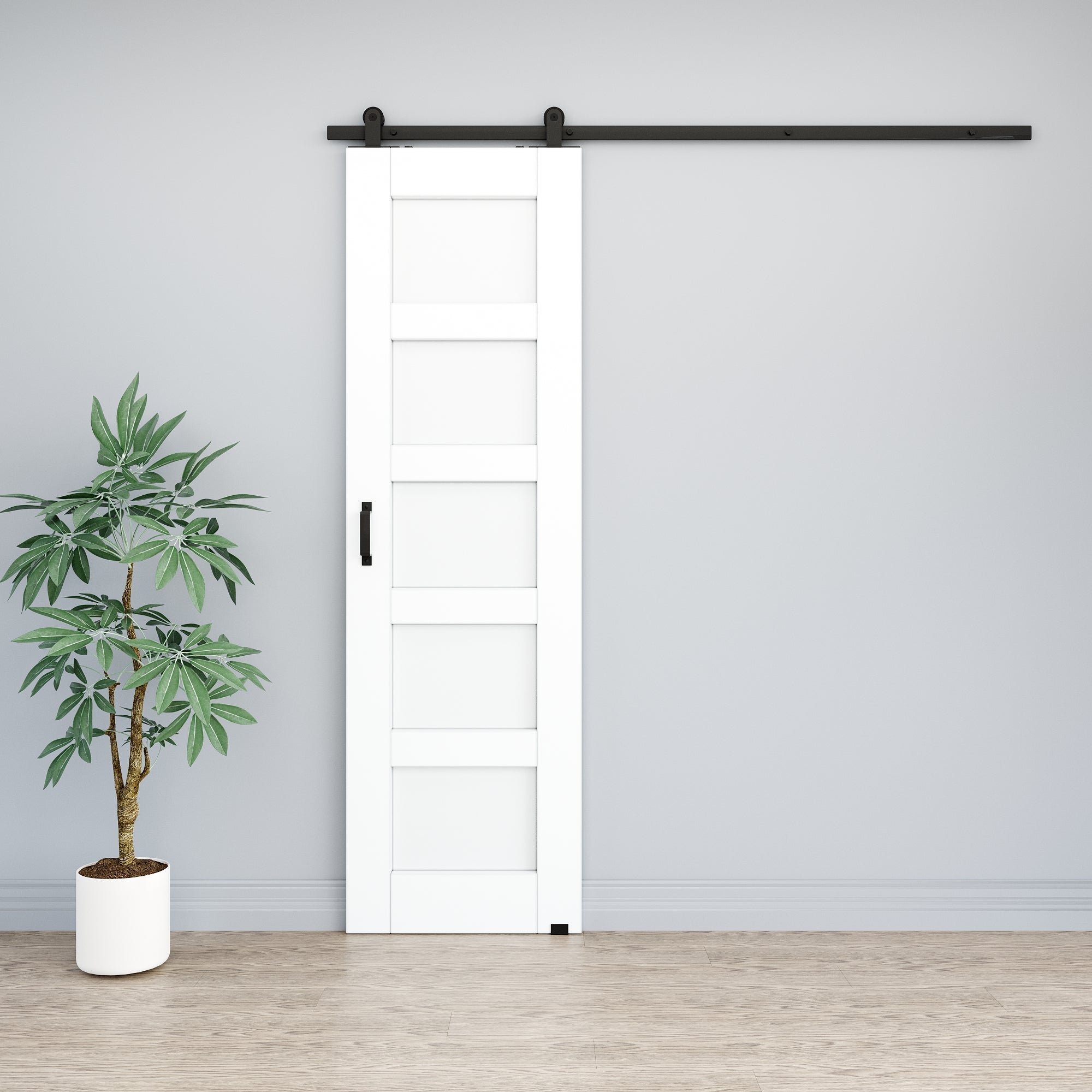 Ark Design 5-Lite Panel White Primed Paneled MDF Top Mounted Sliding Barn Door with Hardware Kit