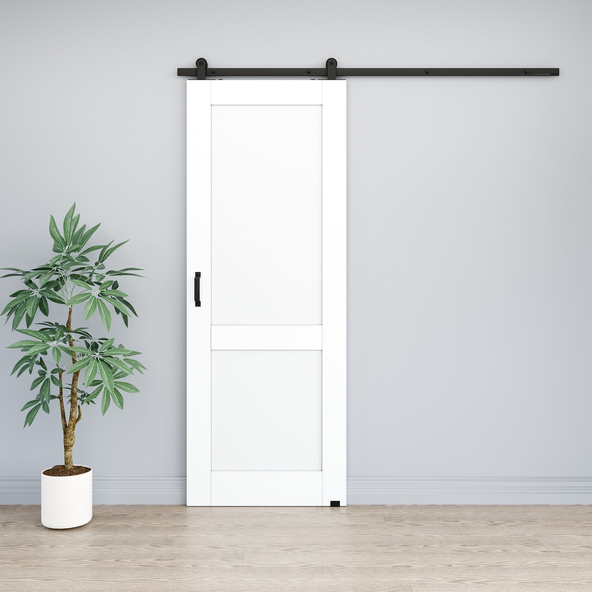 Ark Design 2-Lite Panel White Primed Paneled MDF Top Mounted Sliding Barn Door with Hardware Kit