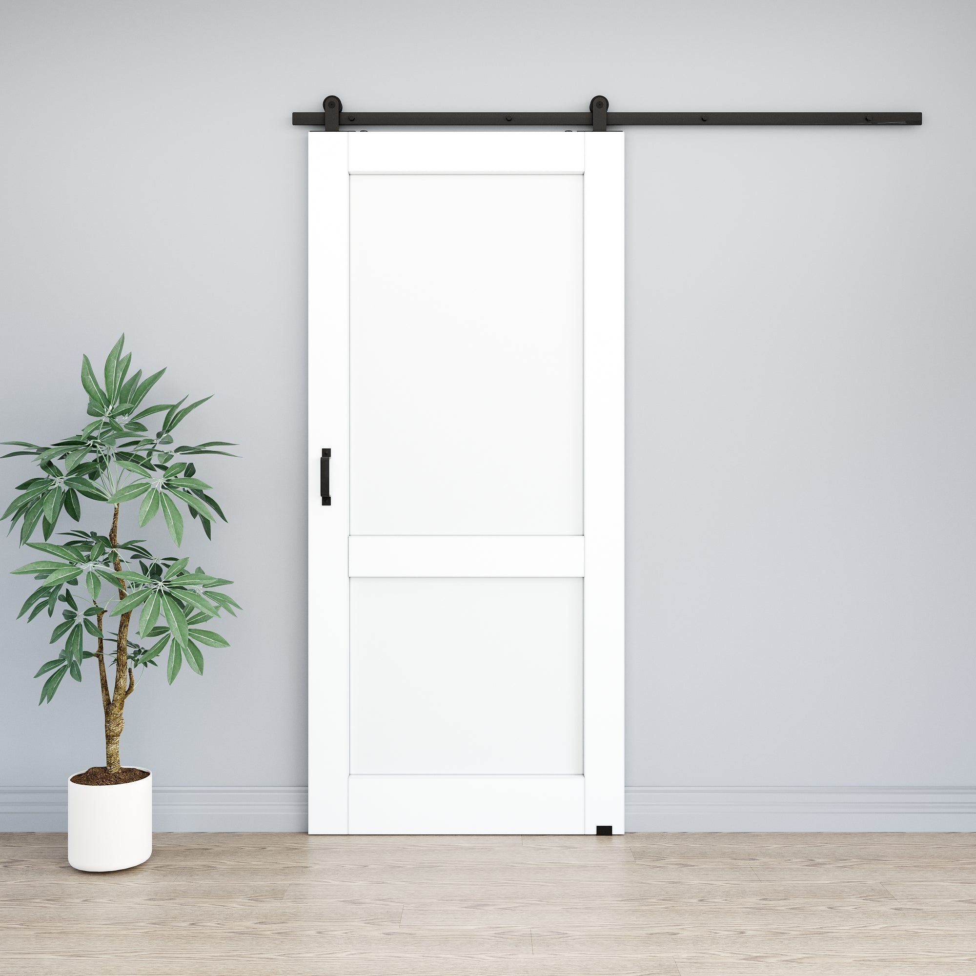 Ark Design 2-Lite Panel White Primed Paneled MDF Top Mounted Sliding Barn Door with Hardware Kit