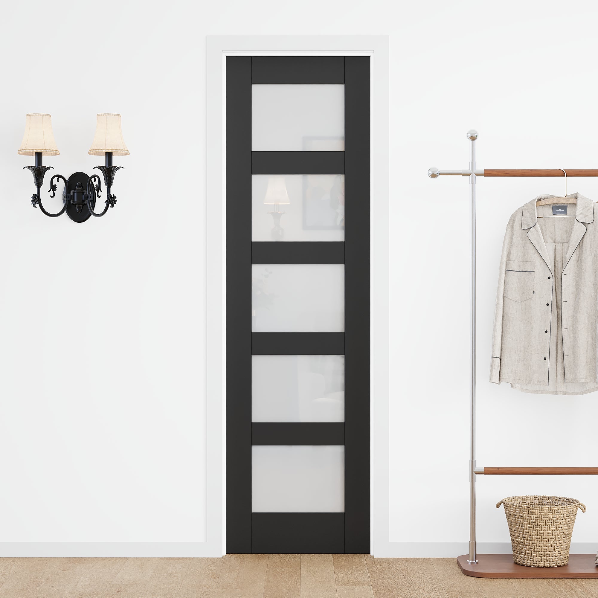 Ark Design 5-Lite Frosted Glass Door Slab with/without White Prehung Kit, Black