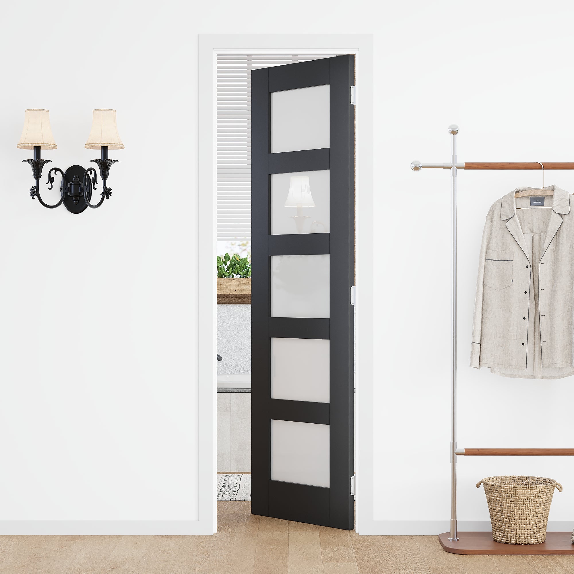 Ark Design 5-Lite Frosted Glass Door Slab with/without White Prehung Kit, Black