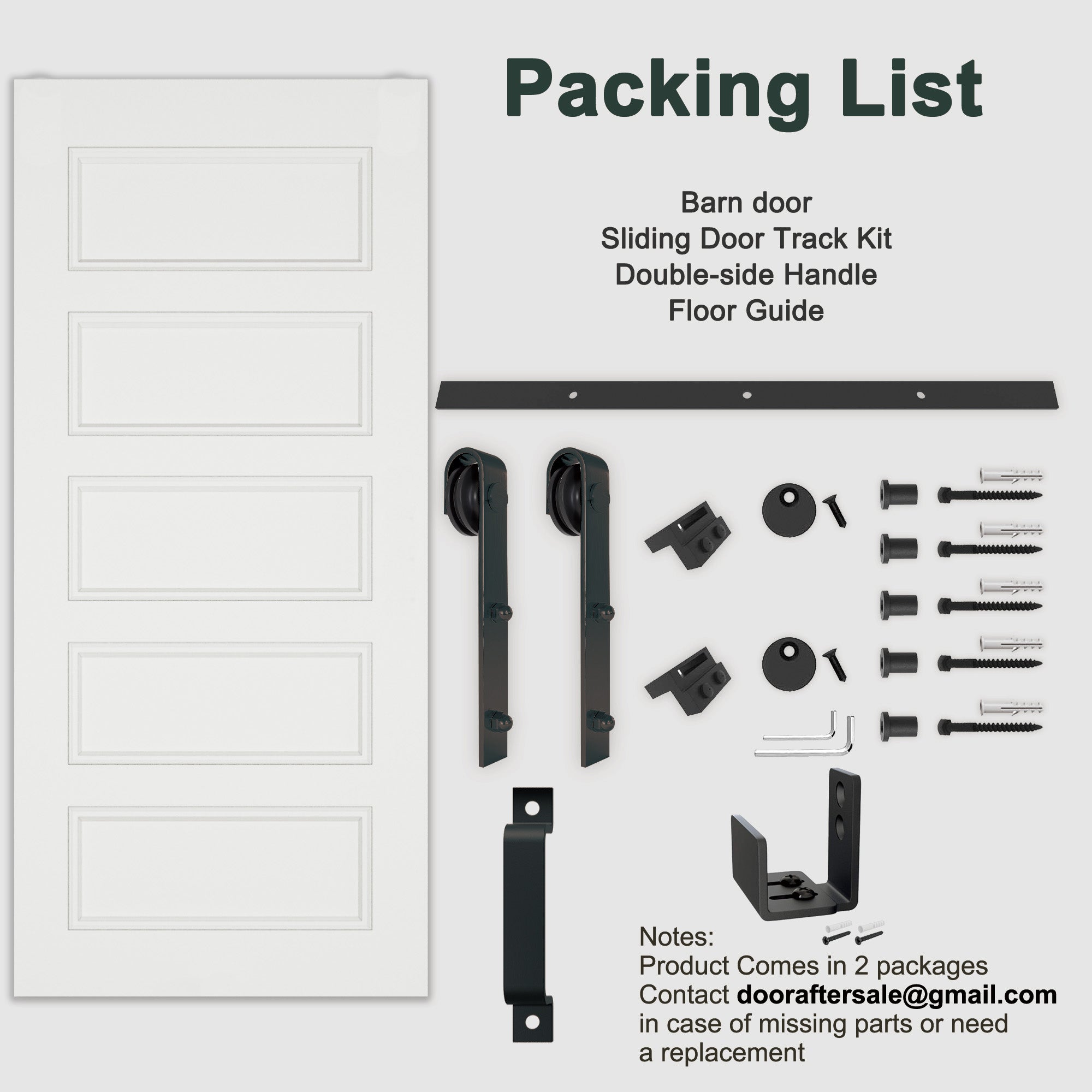 Ark Design 5-Lite Panel White Primed Paneled MDF Top Mounted Sliding Barn Door with Hardware Kit