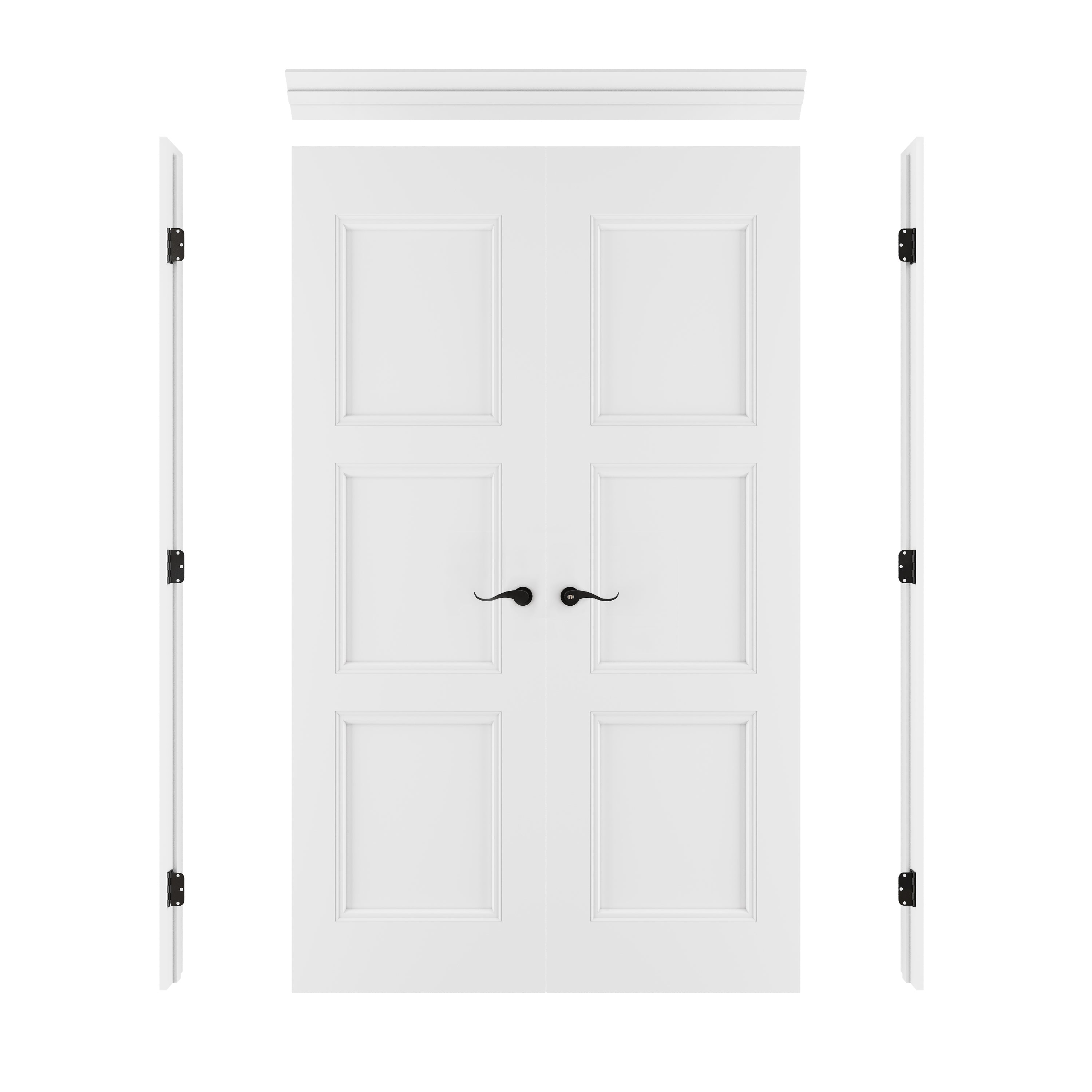 [Black Hardware Prehung French Door Collection] 3-Lite Panel Molded French Door with Hardware Kit & Ready-to-Assemble Jamb, Solid Core MDF Wood, White