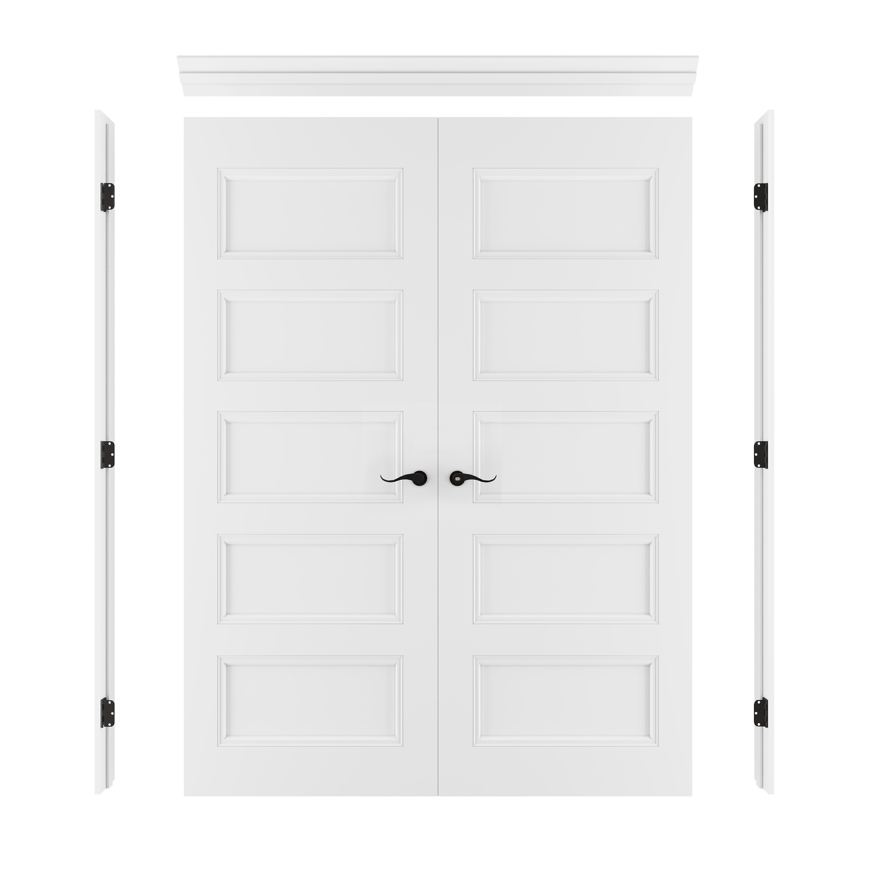 [Black Hardware Prehung French Door Collection] 5-Lite Panel Molded French Door with Hardware Kit & Ready-to-Assemble Jamb, Solid Core MDF Wood, White