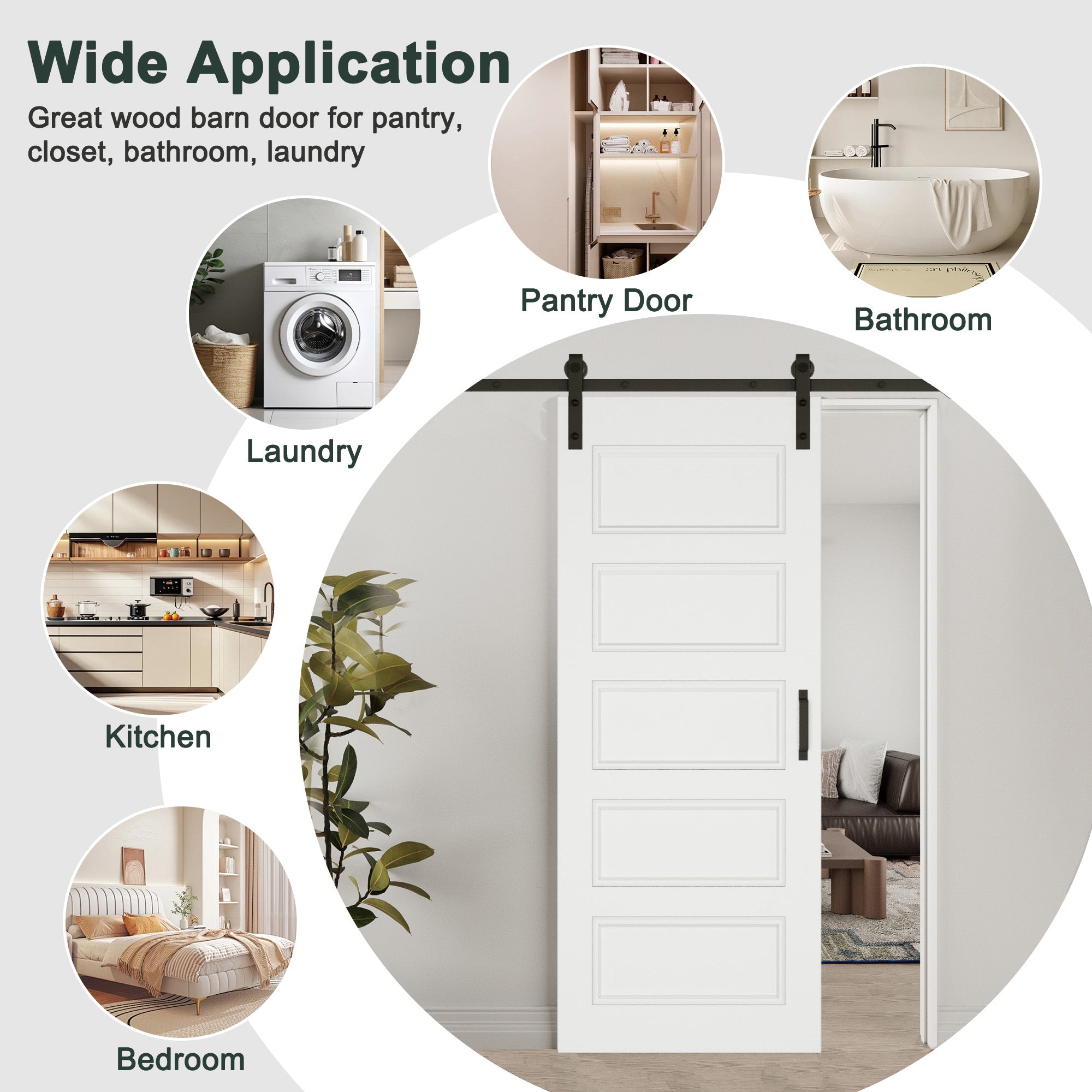 Ark Design 5-Lite Panel White Primed Paneled MDF Top Mounted Sliding Barn Door with Hardware Kit