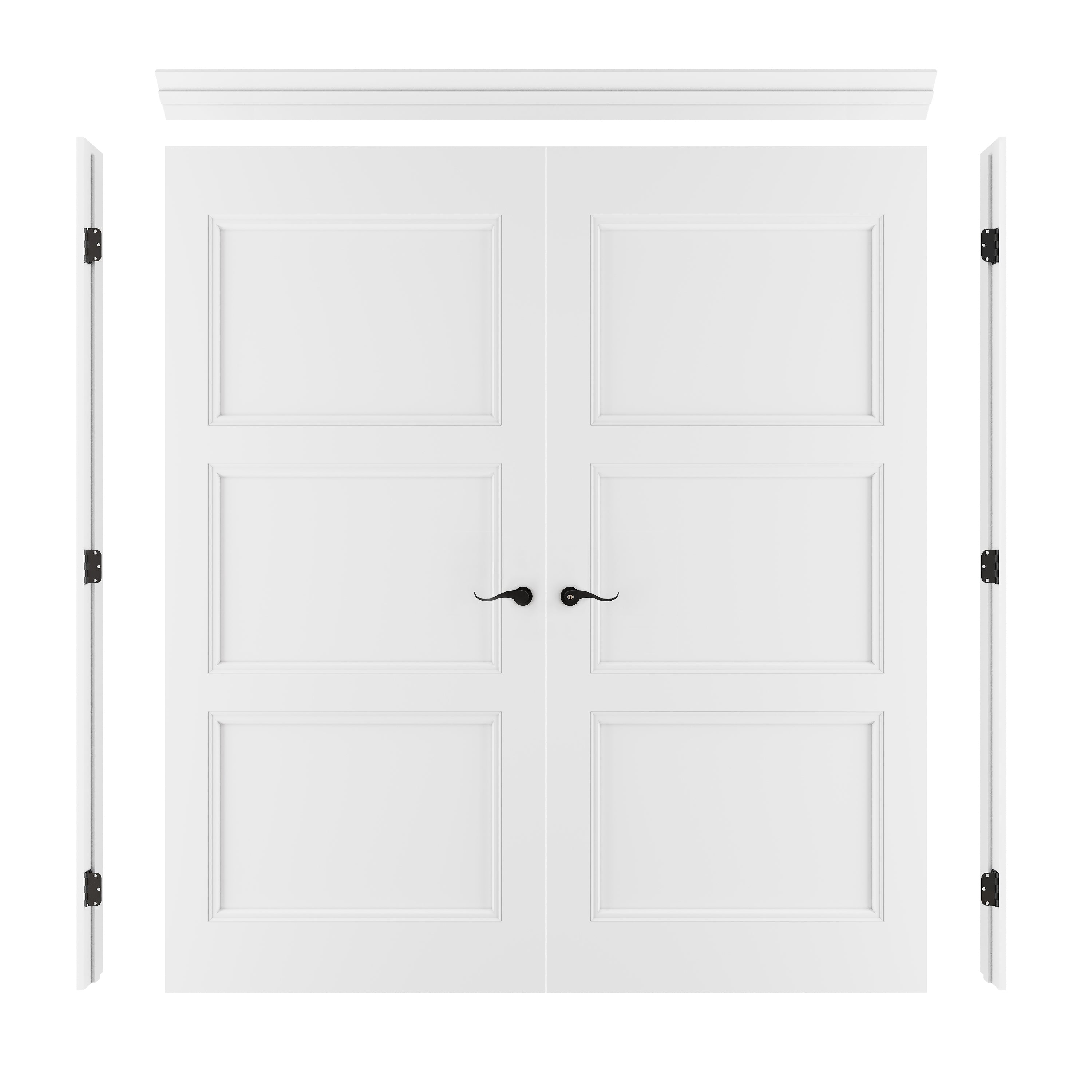 [Black Hardware Prehung French Door Collection] 3-Lite Panel Molded French Door with Hardware Kit & Ready-to-Assemble Jamb, Solid Core MDF Wood, White