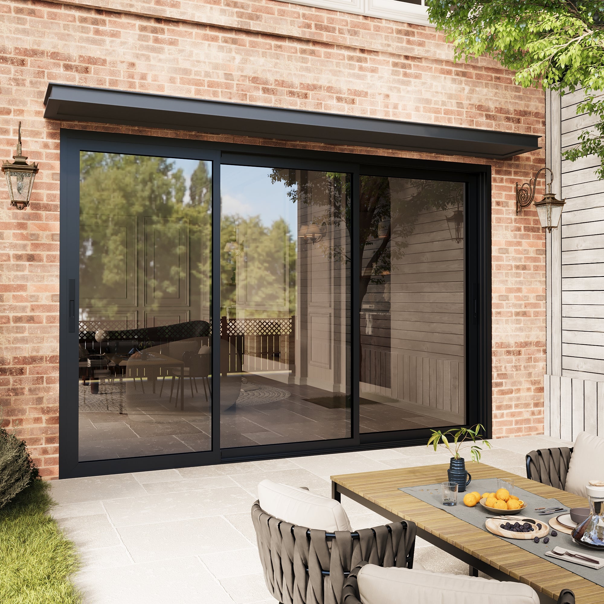 3 Panel Matte Black Aluminum Multi-Sliding Patio Door with Double Glazed Low-E Glass