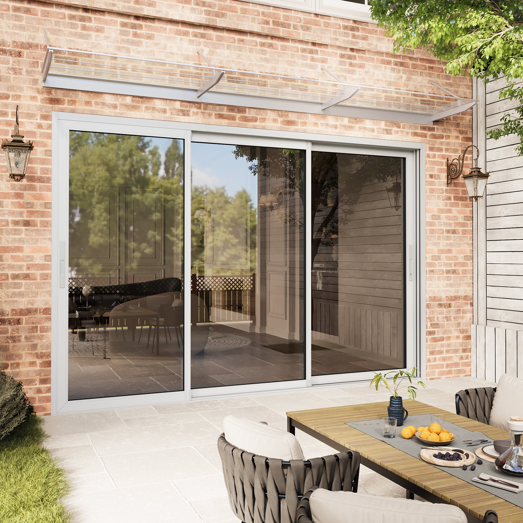 3 Panel Matte White Aluminum Multi-Sliding Patio Door with Double Glazed Low-E Glass
