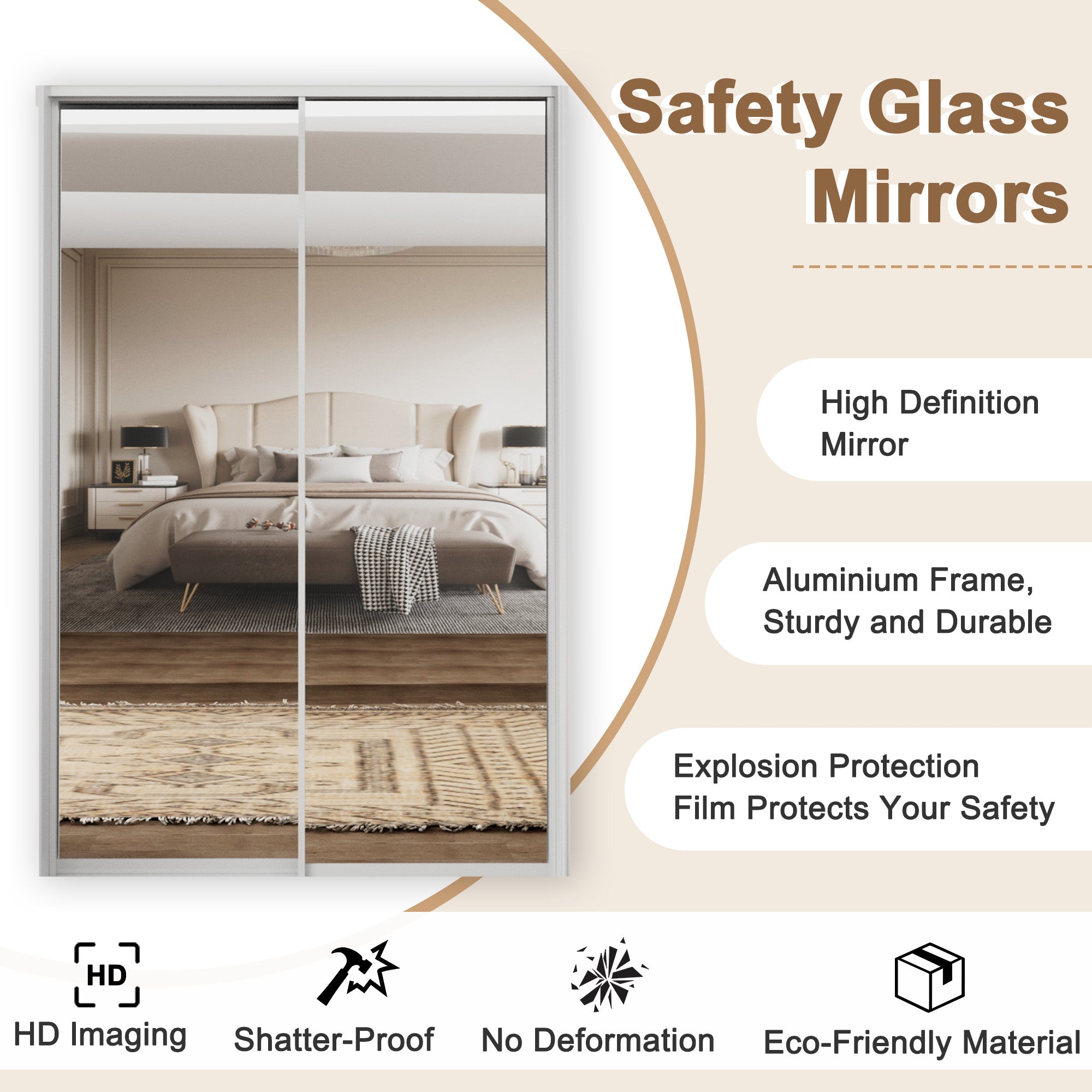 Ark Design 1-Lite tempered clear glass Bypass Sliding Closet Door with Hardware Kit, White Aluminum Frame