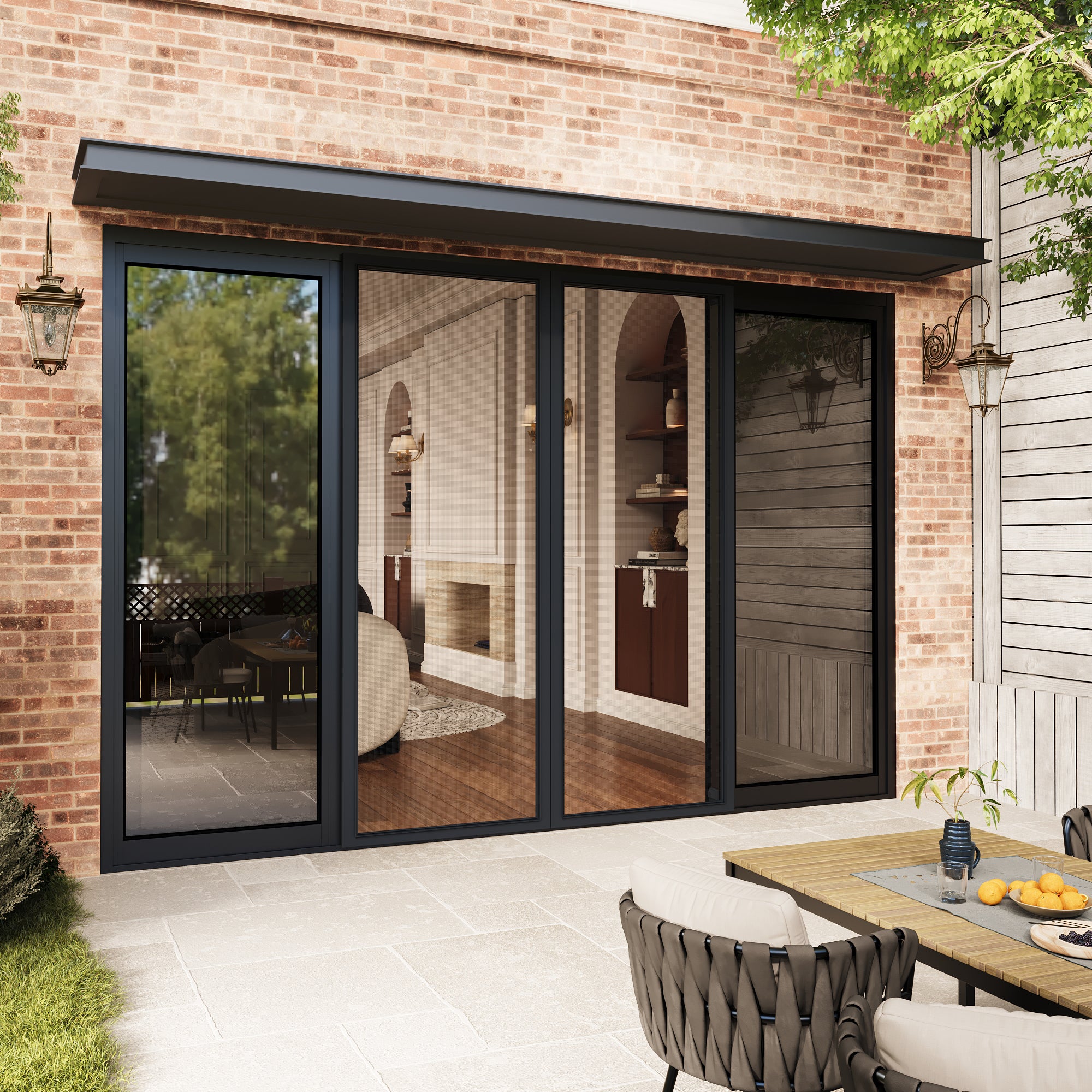 4 Panel Matte Black Aluminum Multi-Sliding Patio Door with Double Glazed Low-E Glass