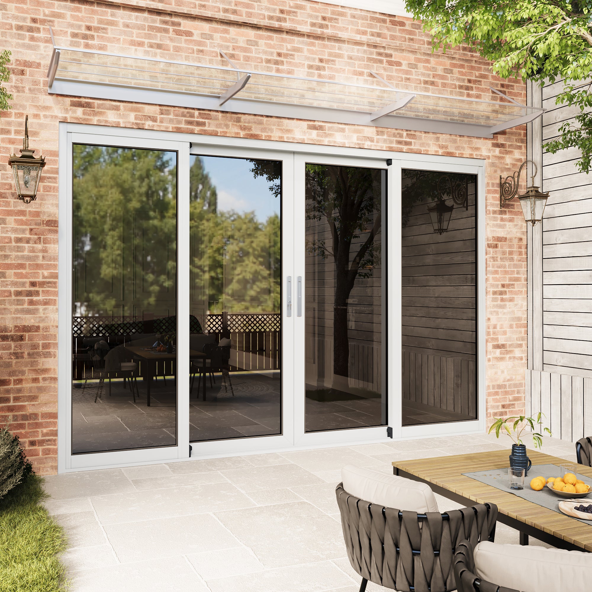 4 Panel Matte White Aluminum Multi-Sliding Patio Door with Double Glazed Low-E Glass
