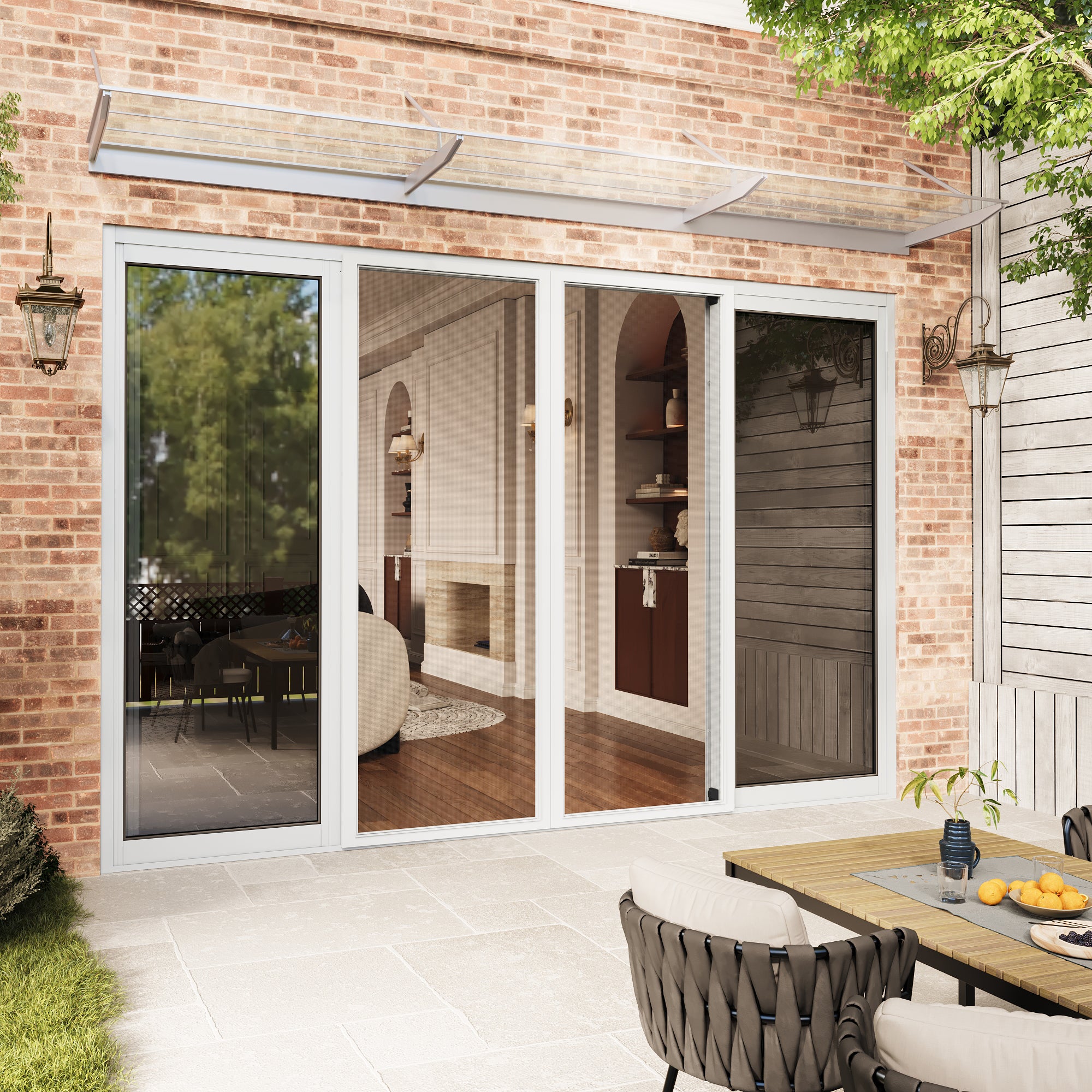 4 Panel Matte White Aluminum Multi-Sliding Patio Door with Double Glazed Low-E Glass