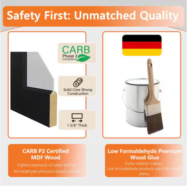 Ark Design 5-Lite Frosted Glass Door Slab with/without White Prehung Kit, Black