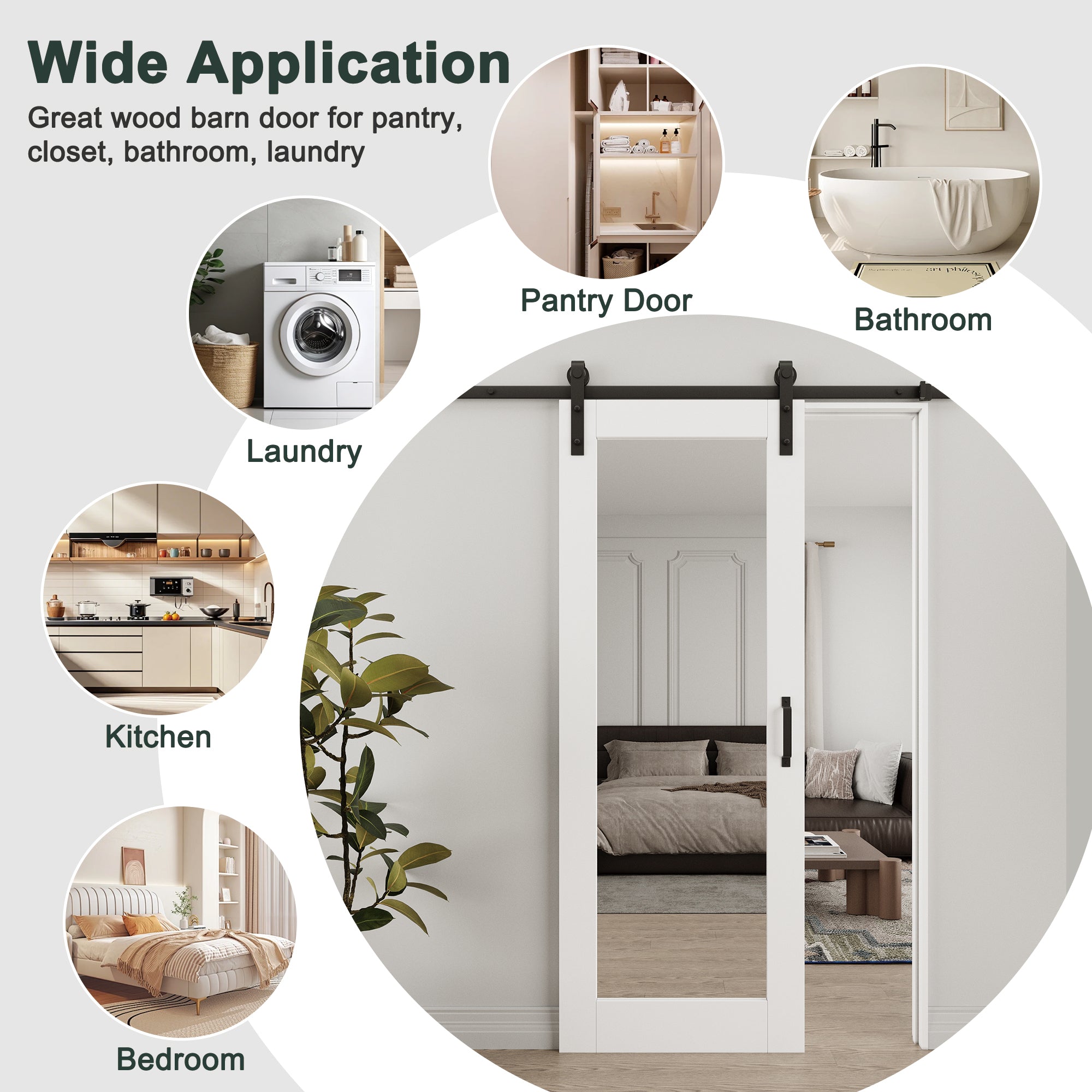 Ark Design 1-Lite Mirrored Glass White Primed Top Mounted  Double Sliding Barn Doors with Hardware Kit